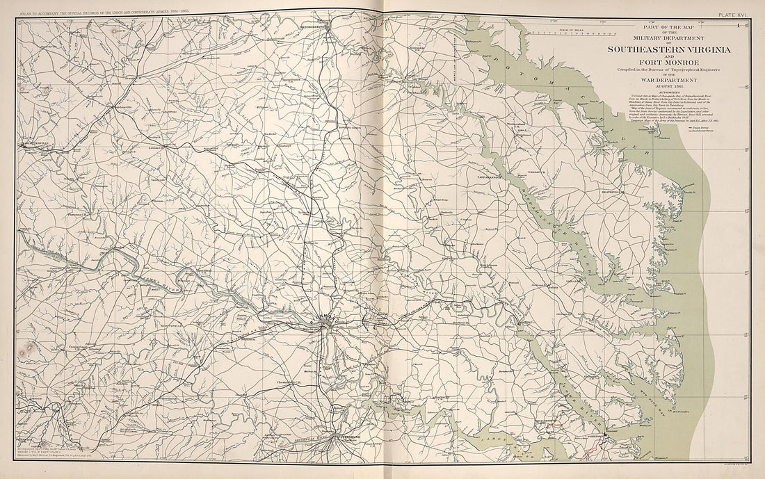 This old map of Southeastern Virginia and Fort Monroe, Virginia from Rebellion Atlas from 1892 was created by United States. War Department in 1892