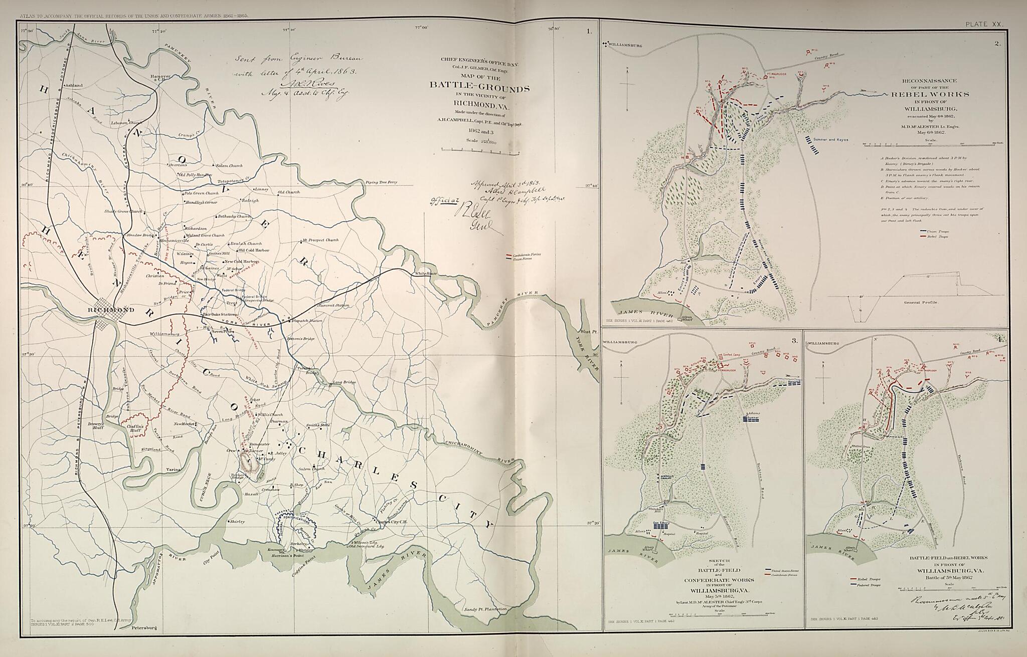 This old map of Richmond, Virginia, Williamsburg, Virginia from Rebellion Atlas from 1892 was created by United States. War Department in 1892
