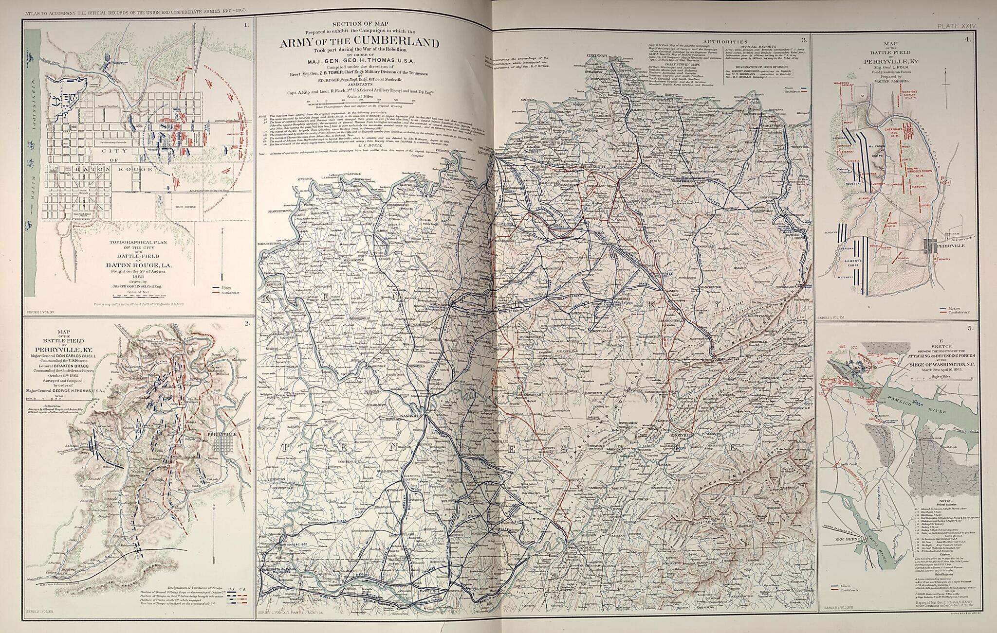 This old map of Cumberland, Maryland, Perryville, Kentucky, Baton Rouge,Louisiana, Washington, D.C. from Rebellion Atlas from 1892 was created by United States. War Department in 1892