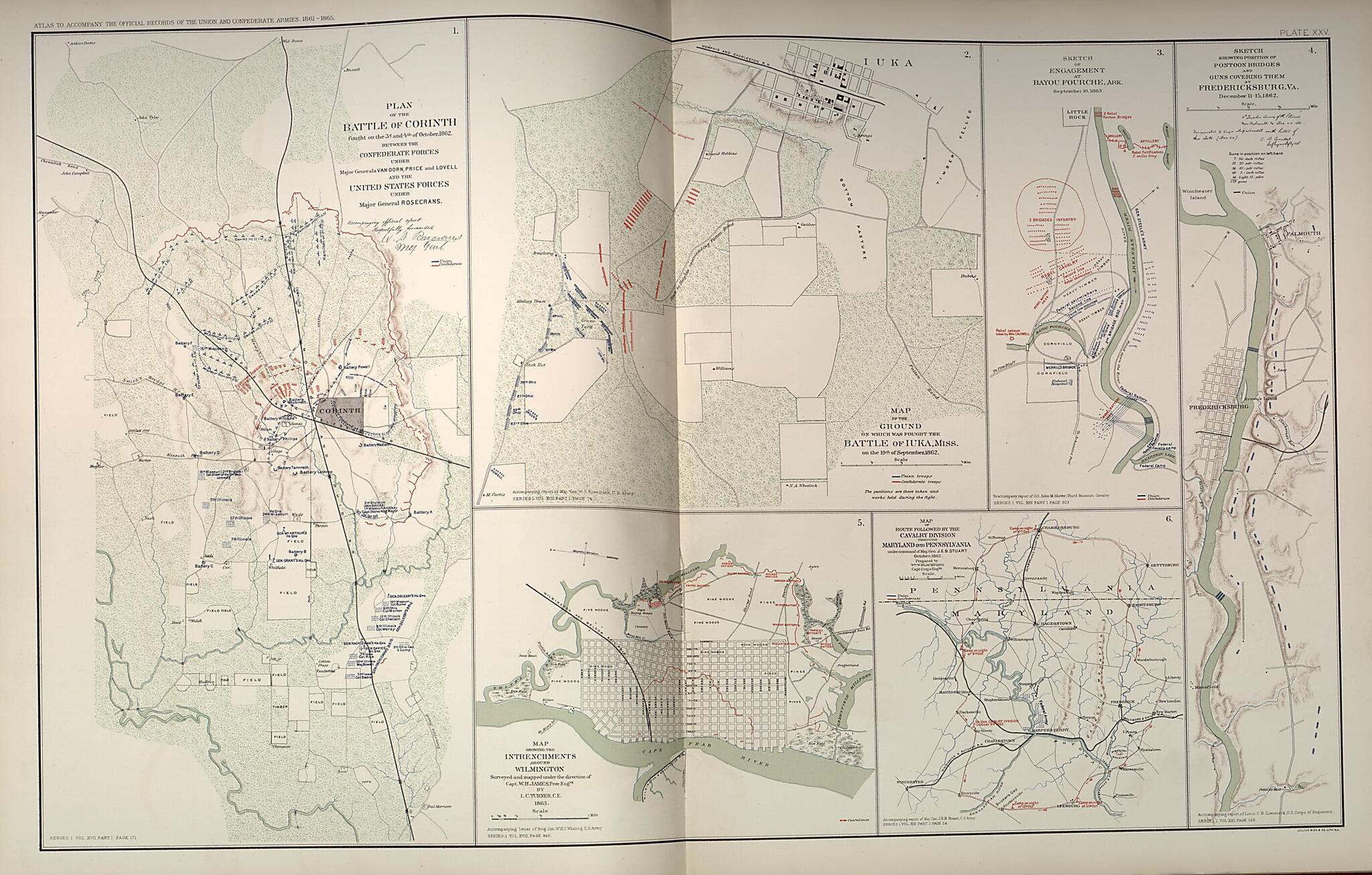 This old map of Corinth,Mississippi, Iuka,Mississippi, Fredericksburg, Virginia, Bayou Fourche,Ark., Wilmington,N.C. from Rebellion Atlas from 1892 was created by United States. War Department in 1892