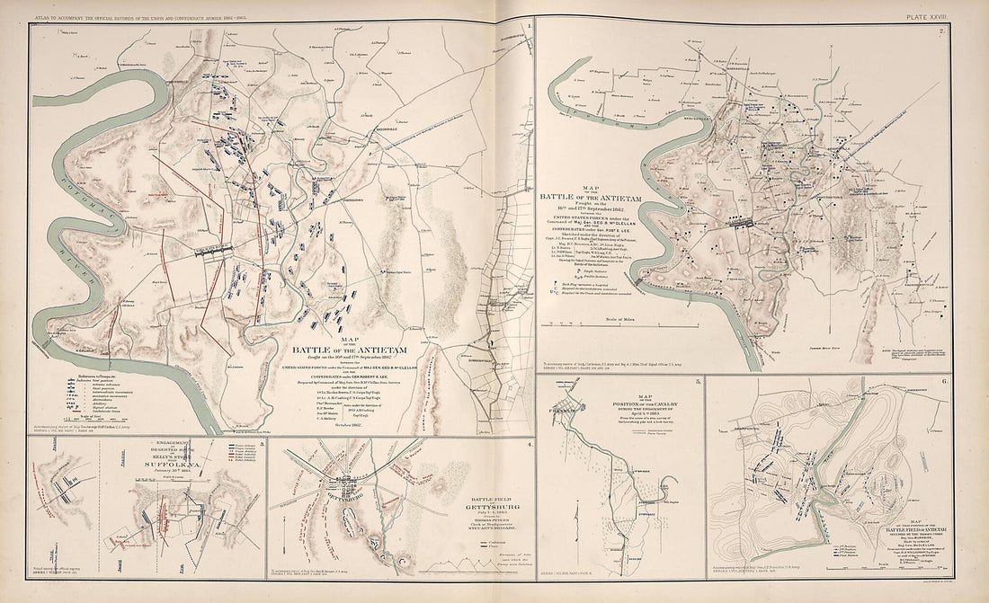 This old map of Antietam, Maryland, Suffolk, Virginia, Gettysburg, Maryland from Rebellion Atlas from 1892 was created by United States. War Department in 1892