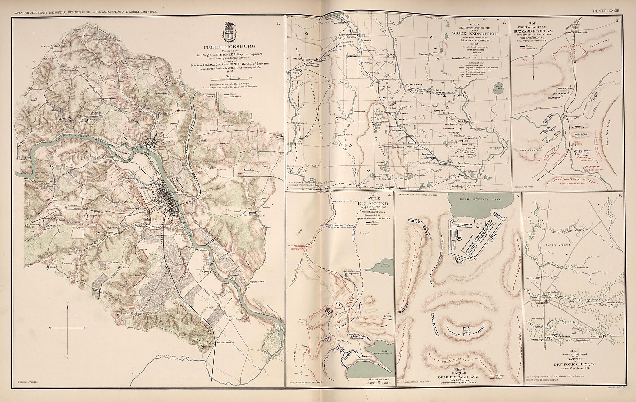This old map of Fredericksburg, Buzzard Roost, Dry Fork Creek, Dead Buffalo Lake, Big Mound from Rebellion Atlas from 1892 was created by United States. War Department in 1892
