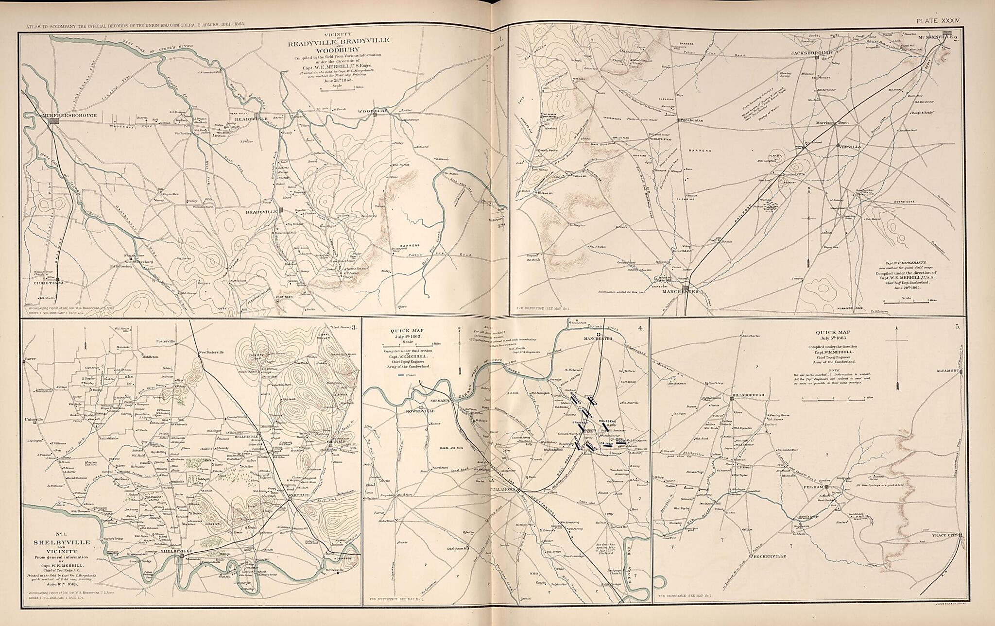This old map of Readyville, Bradyville,Woodbury, Tennessee, Shelbyville, Tennessee, from Rebellion Atlas from 1892 was created by United States. War Department in 1892