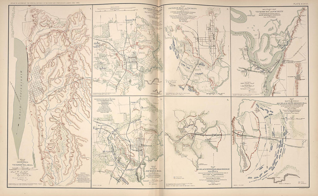 This old map of Vicksburg, Mississippi, Jackson, Mississippi, Big Black River Bridge, Mississippi from Rebellion Atlas from 1892 was created by United States. War Department in 1892