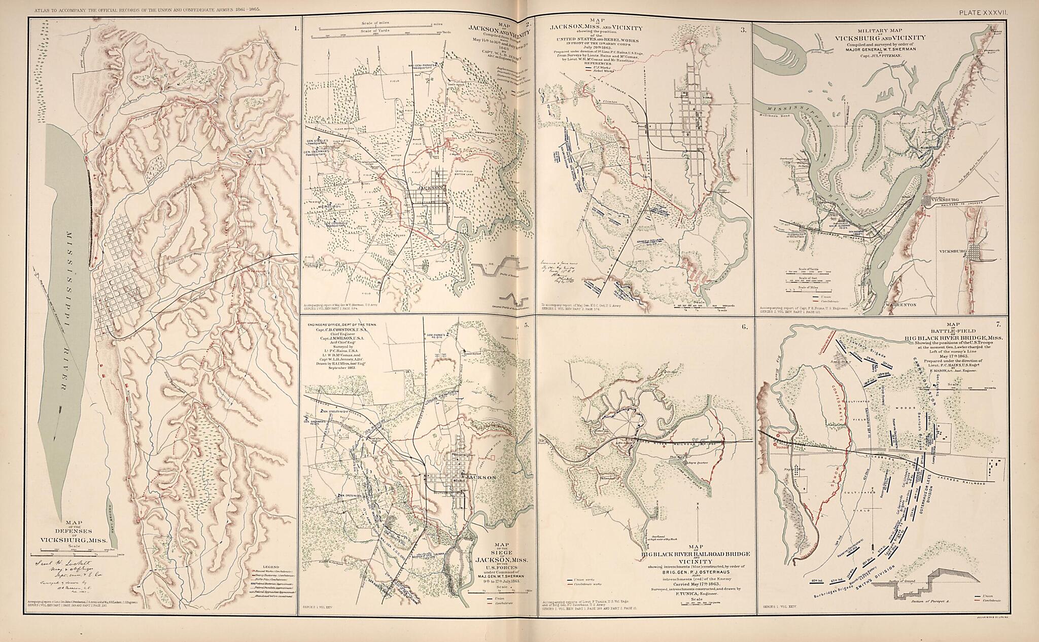 This old map of Vicksburg, Mississippi, Jackson, Mississippi, Big Black River Bridge, Mississippi from Rebellion Atlas from 1892 was created by United States. War Department in 1892