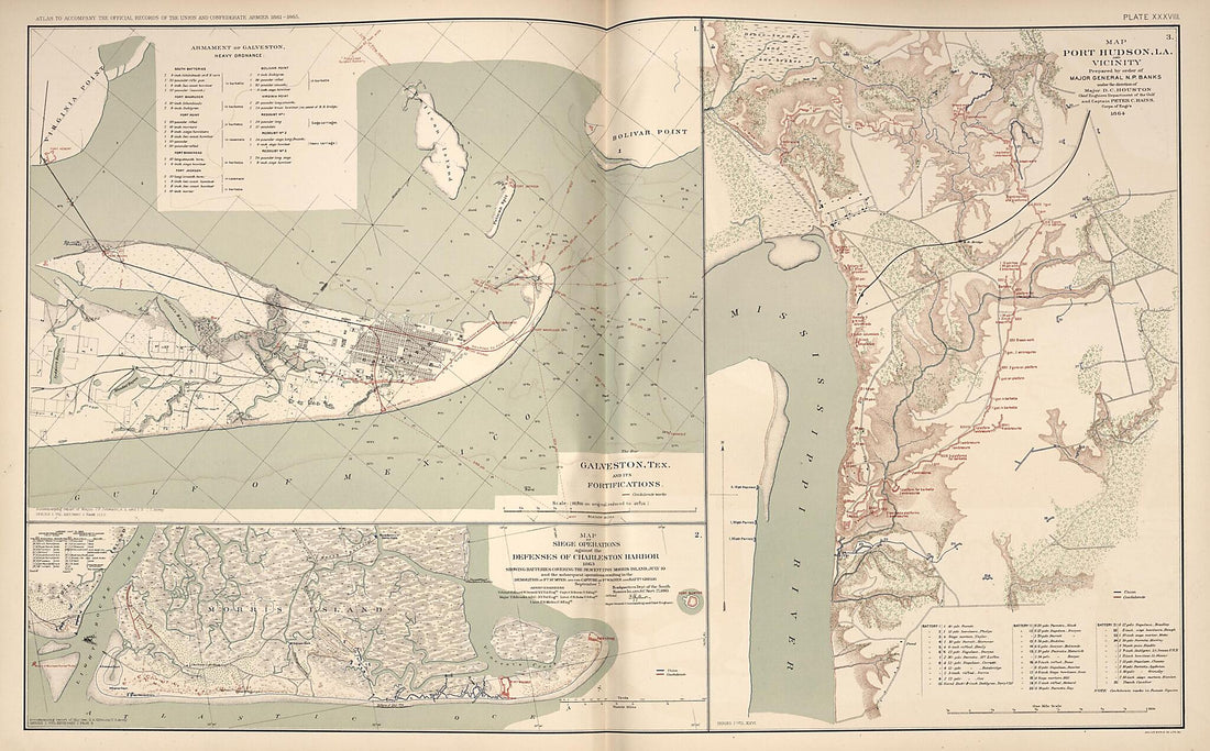 This old map of Galveston, Texas, Port Hudson,Louisiana, Charleston, South Carolina from Rebellion Atlas from 1892 was created by United States. War Department in 1892