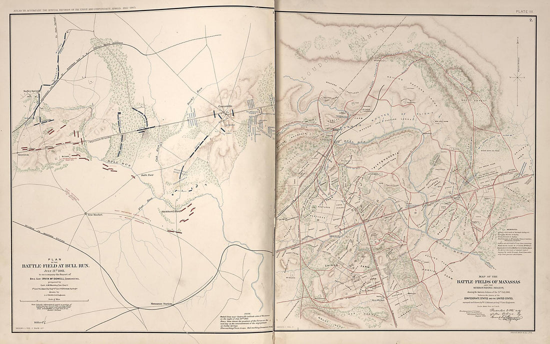 This old map of Battle Fields of Bull Run and Manassas, Virginia from Rebellion Atlas from 1892 was created by United States. War Department in 1892