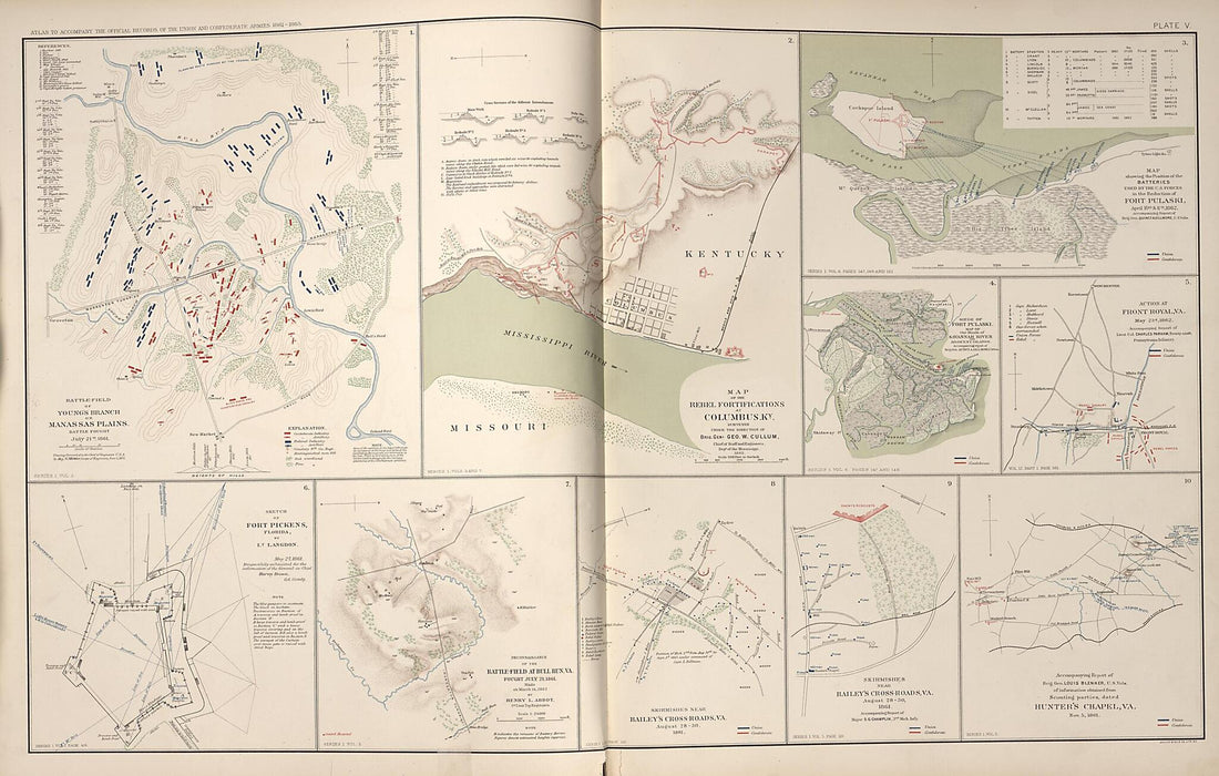 This old map of Columbus, Kentucky, Fort Pulaski, Georgia, Fort Pickens, Fl., and Various Forts In Virginia from Rebellion Atlas from 1892 was created by United States. War Department in 1892