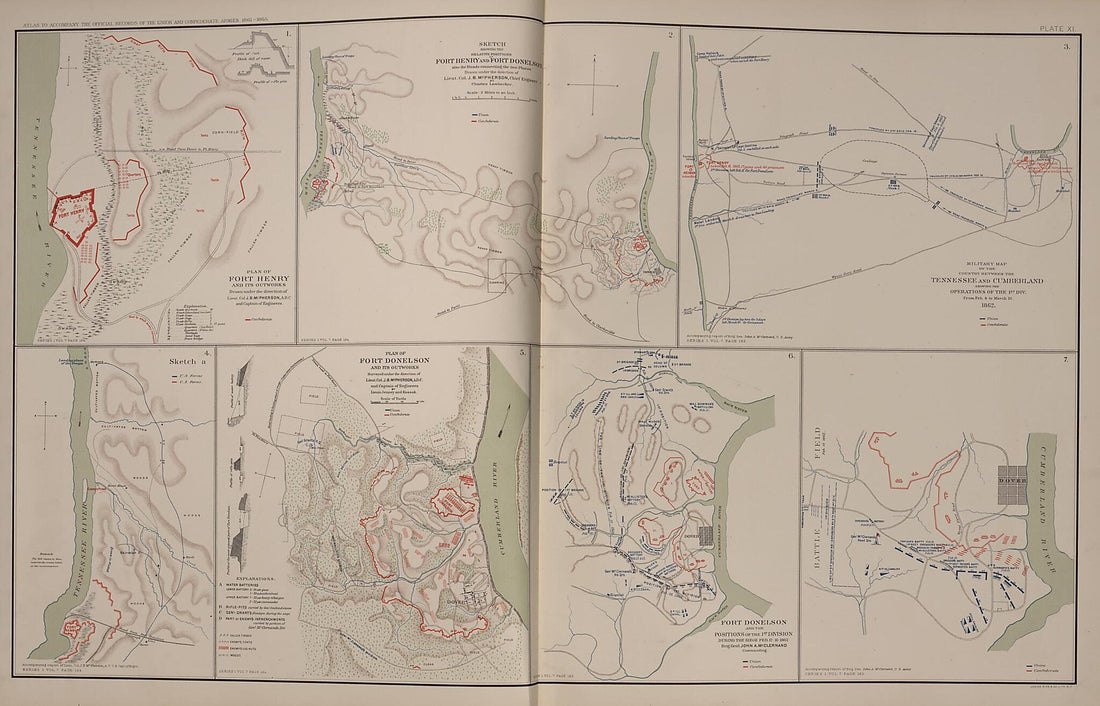 This old map of Operations Between Tennessee and Cumberland, Fort Henry and Fort Donelson, Tennessee from Rebellion Atlas from 1892 was created by United States. War Department in 1892