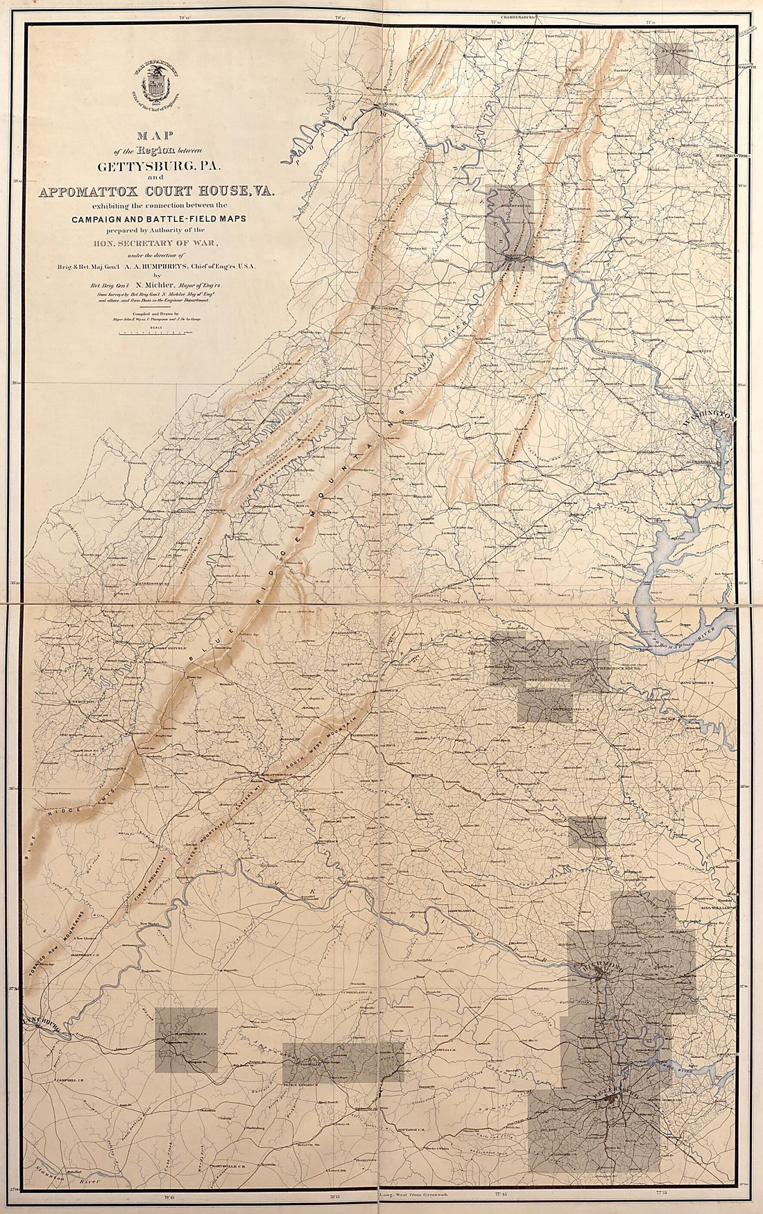 This old map of Fredericksburg, 1867 from Military Maps Illustrating the Operations of the Armies of the Potomac & James, May 4th 1864 to April 9th 1865. from 1869 was created by United States. Army. Corps of Engineers in 1869