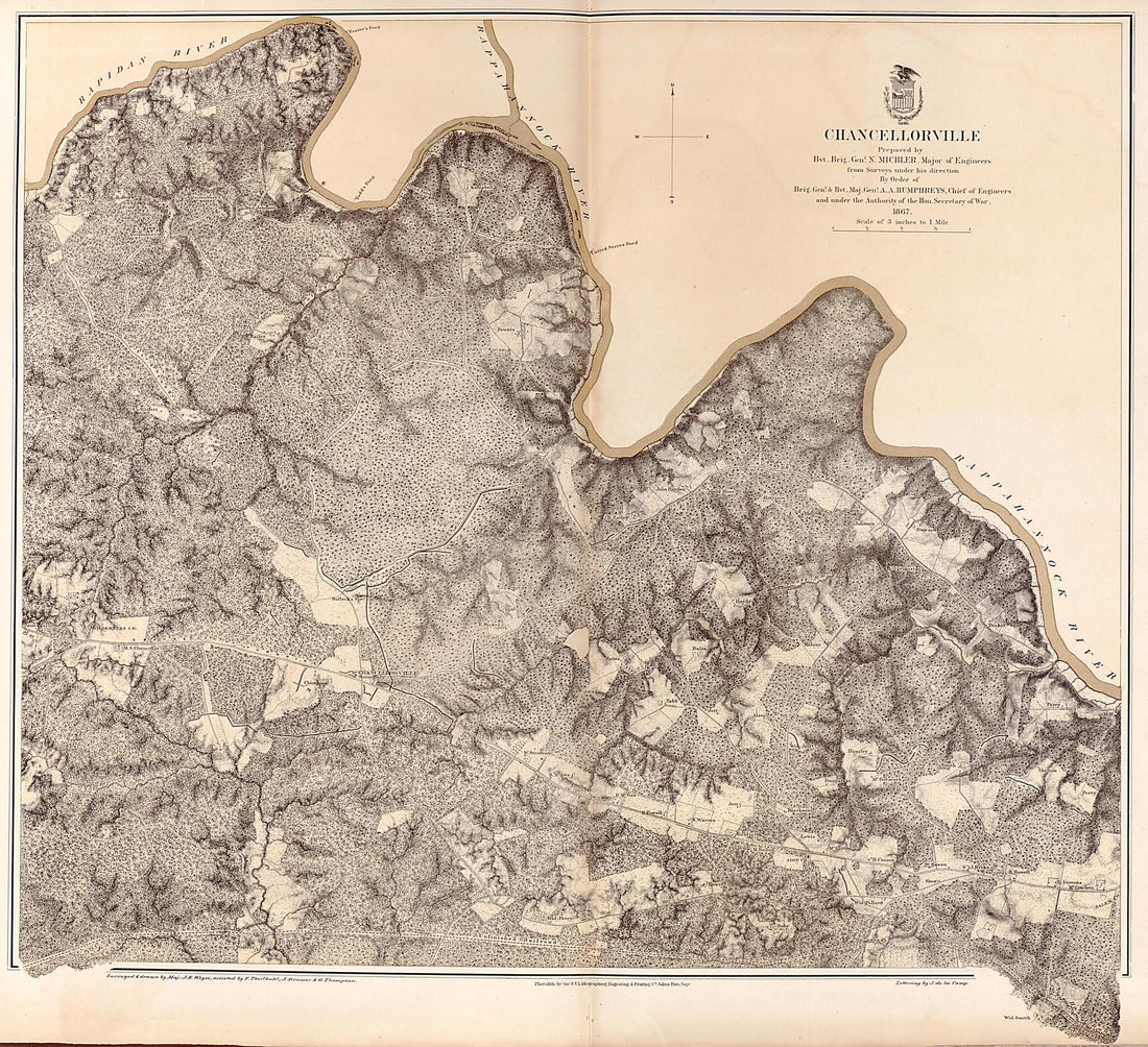 This old map of Chancellorville sic, 1867 from Military Maps Illustrating the Operations of the Armies of the Potomac & James, May 4th 1864 to April 9th 1865. from 1869 was created by United States. Army. Corps of Engineers in 1869