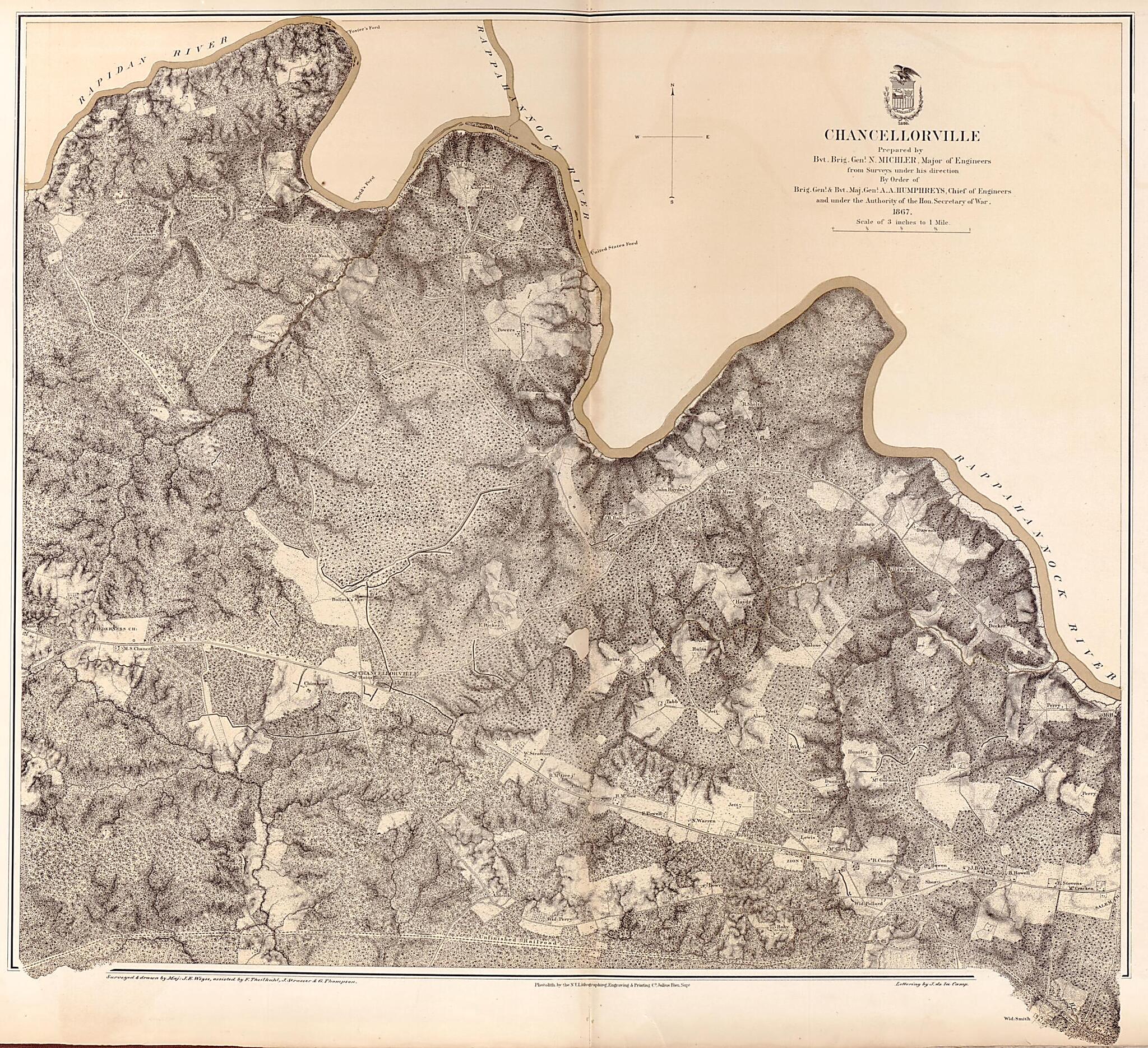 This old map of Chancellorville sic, 1867 from Military Maps Illustrating the Operations of the Armies of the Potomac & James, May 4th 1864 to April 9th 1865. from 1869 was created by United States. Army. Corps of Engineers in 1869