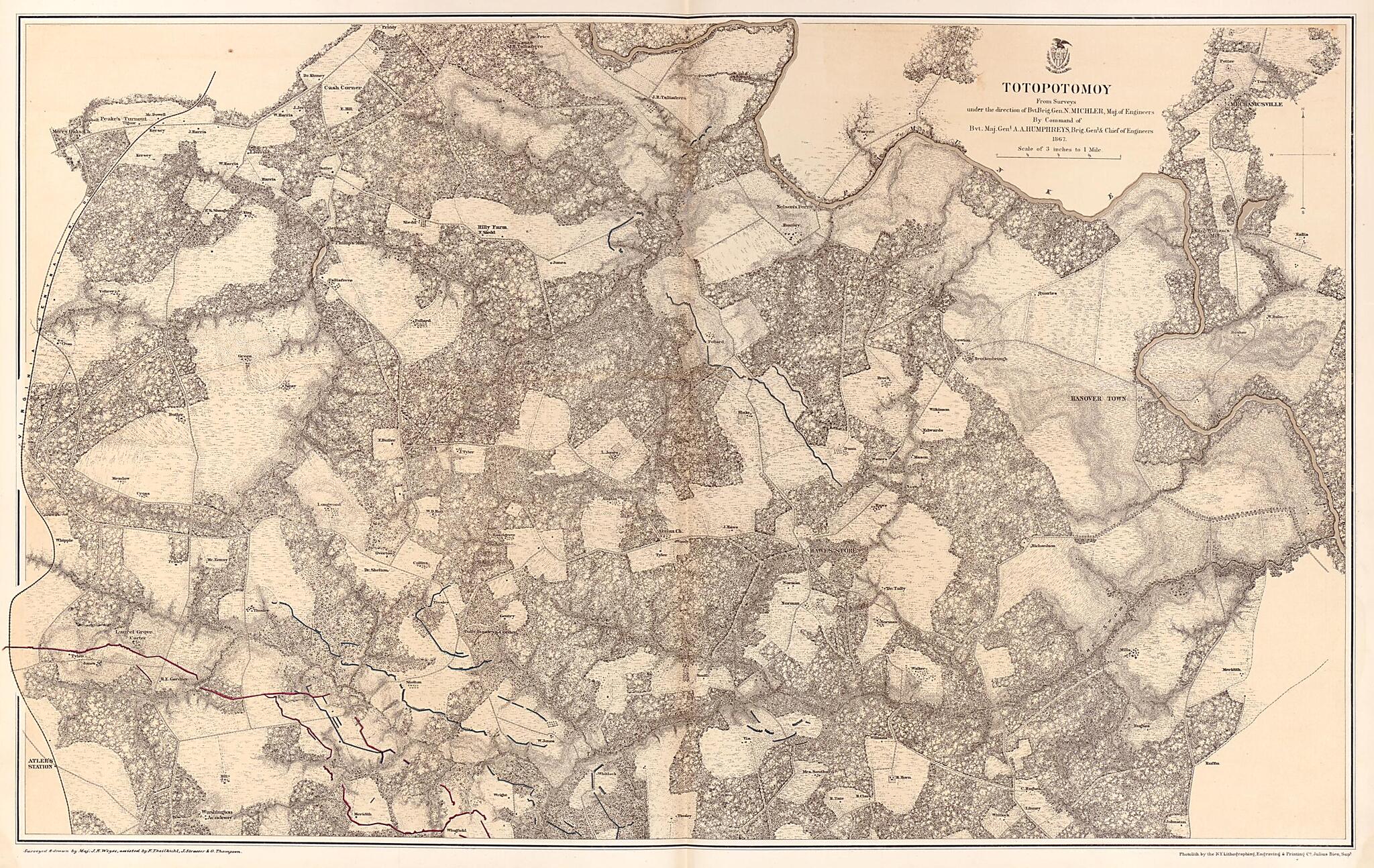 This old map of Totopotomoy, 1867 from Military Maps Illustrating the Operations of the Armies of the Potomac & James, May 4th 1864 to April 9th 1865. from 1869 was created by United States. Army. Corps of Engineers in 1869