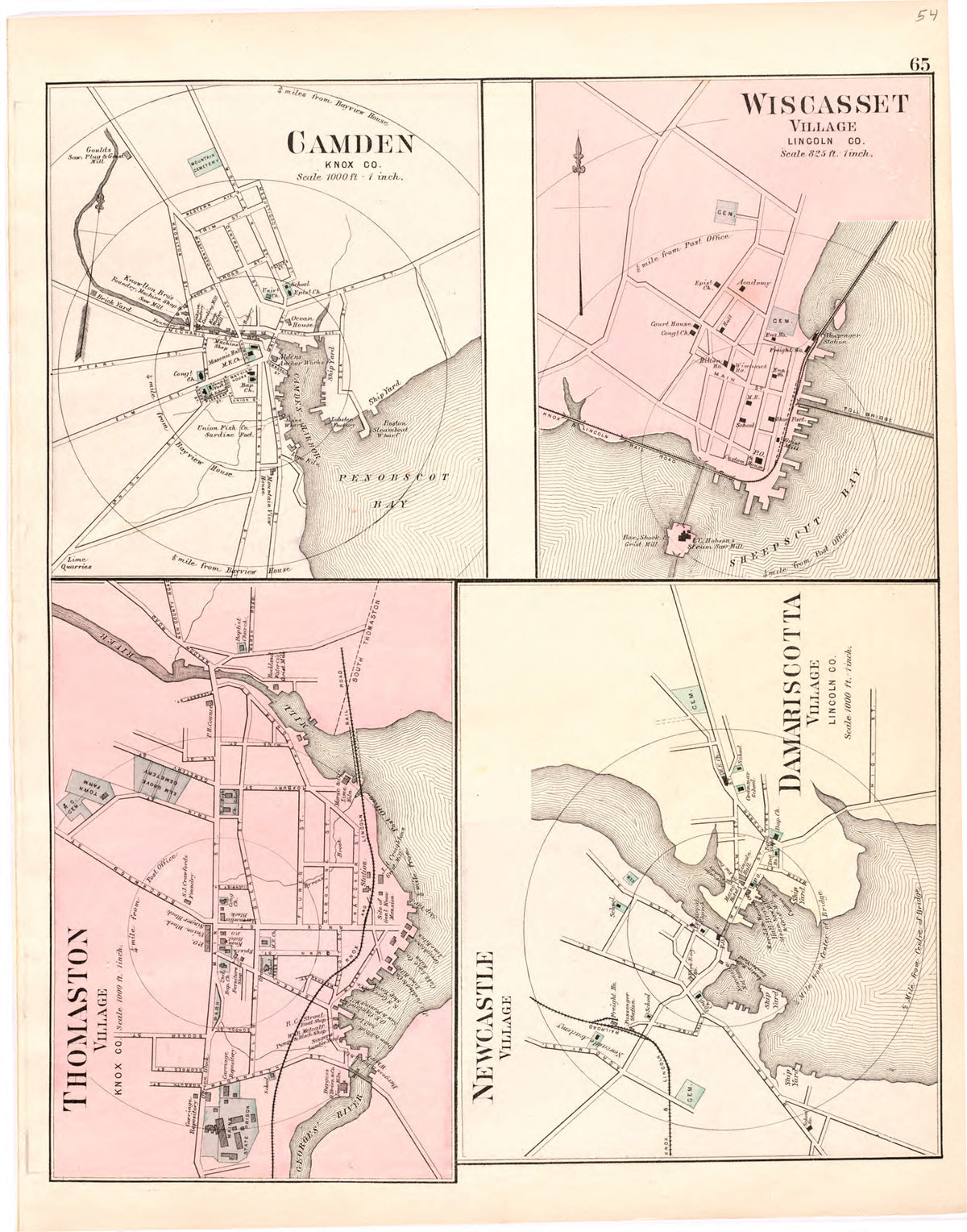 Camden; Wiscasset; Thomaston Village; Newcastle Village; Damariscotta Village from Colby&