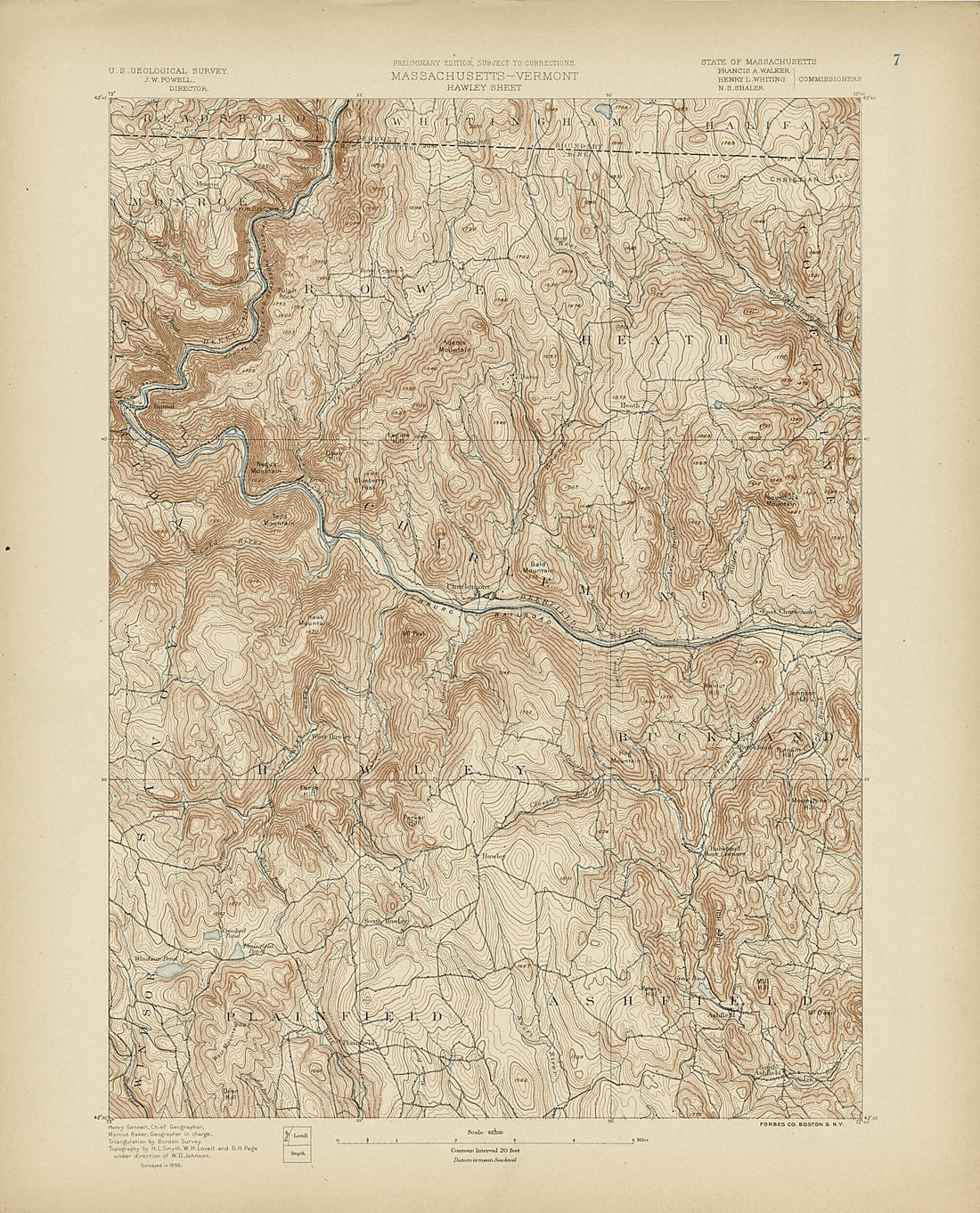 This old map of Massachusetts - Vermont, Hawley Sheet from Atlas of Massachusetts, 1884-from 1890 from 1890 was created by Massachusetts. Topographical Survey Commission in 1890
