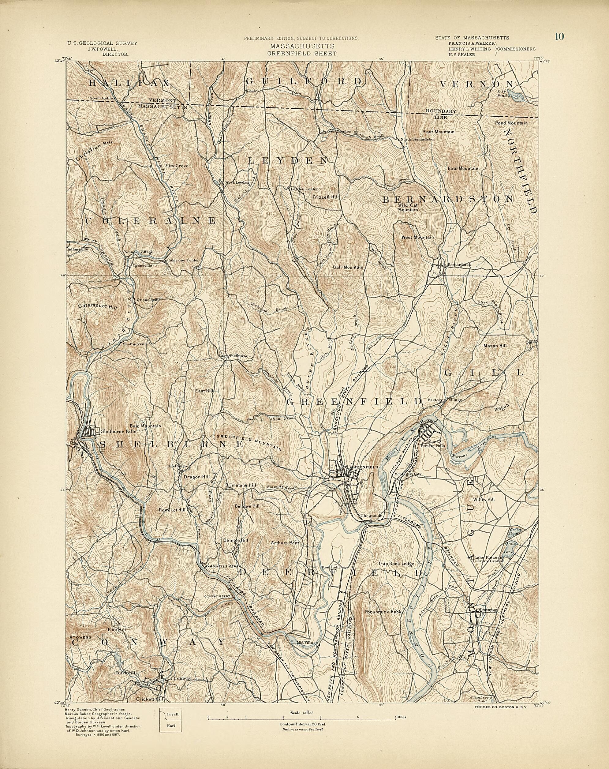 This old map of Massachusetts, Greenfield Sheet from Atlas of Massachusetts, 1884-from 1890 from 1890 was created by Massachusetts. Topographical Survey Commission in 1890