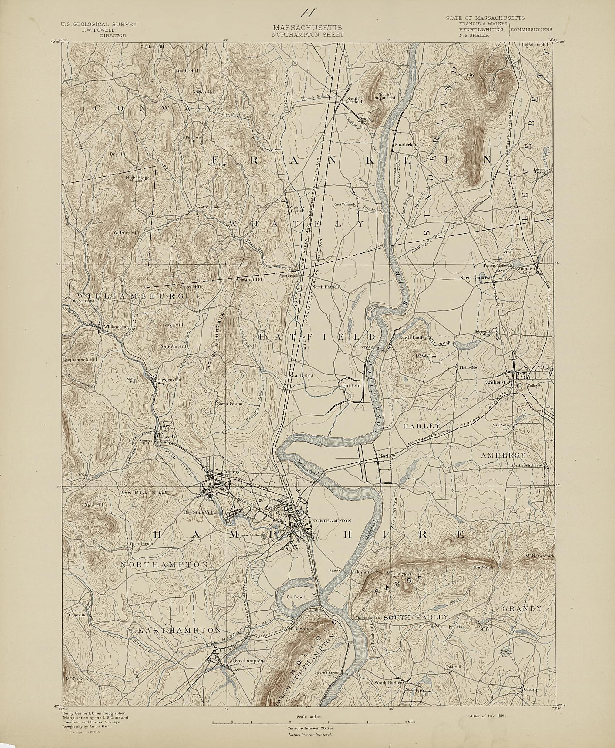 This old map of Massachusetts, Northampton Sheet from Atlas of Massachusetts, 1884-from 1890 from 1890 was created by Massachusetts. Topographical Survey Commission in 1890