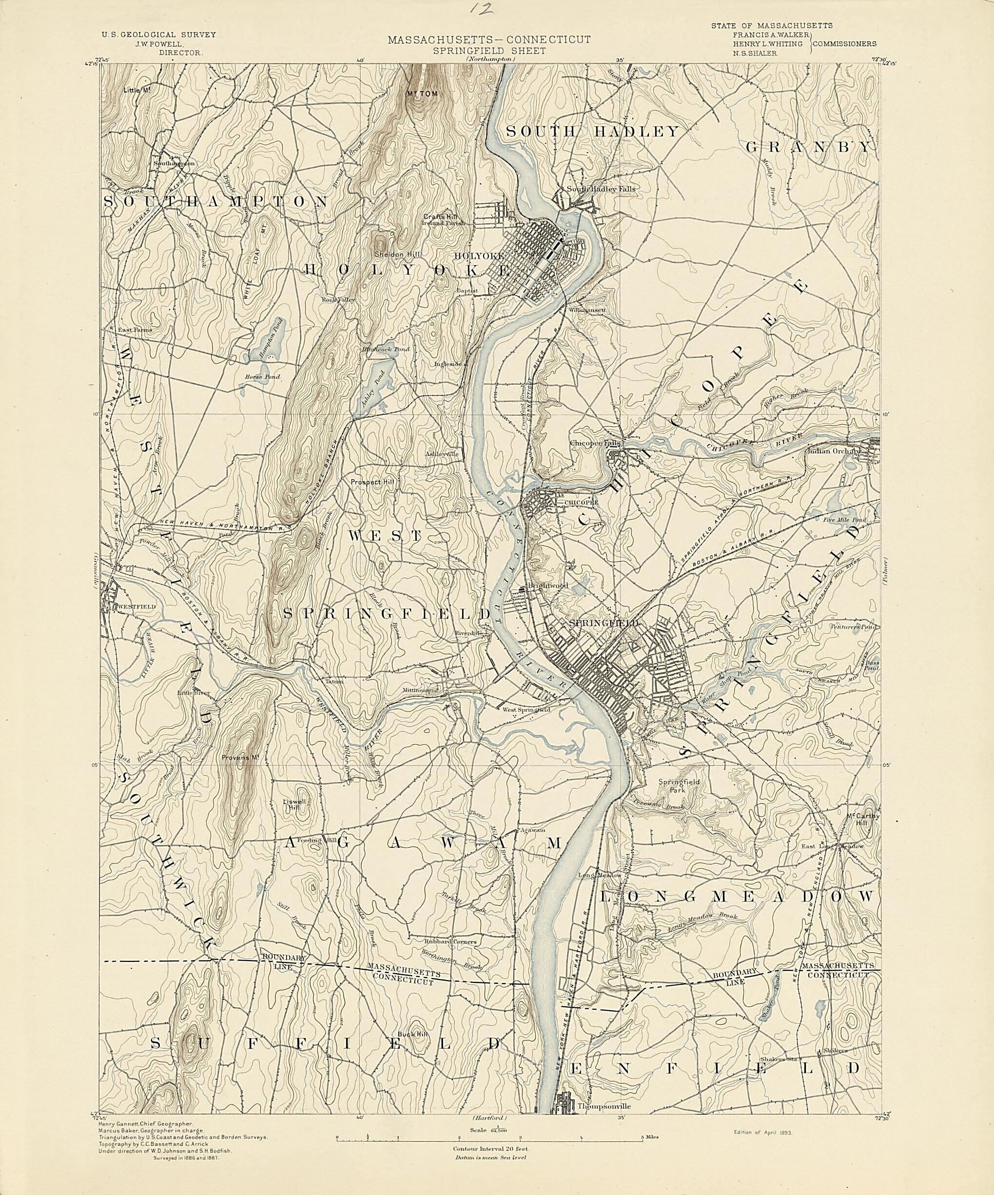 This old map of Massachusetts - Connecticut, Springfield Sheet from Atlas of Massachusetts, 1884-from 1890 from 1890 was created by Massachusetts. Topographical Survey Commission in 1890