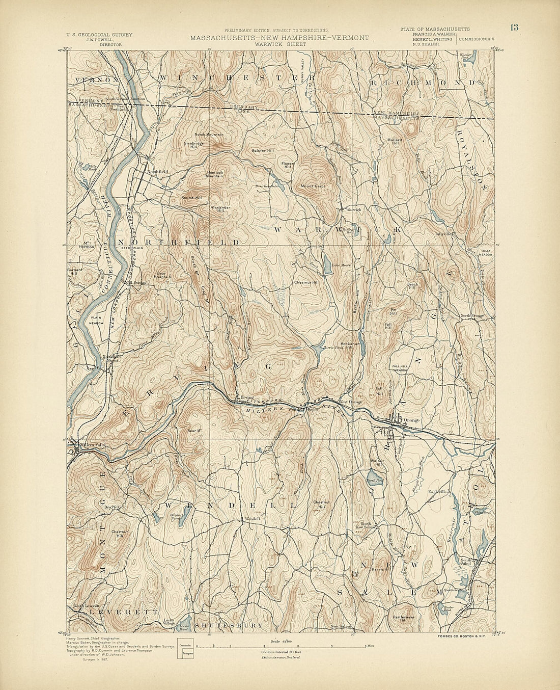 This old map of Massachusetts - New Hampshire - Vermont, Warwick Sheet from Atlas of Massachusetts, 1884-from 1890 from 1890 was created by Massachusetts. Topographical Survey Commission in 1890