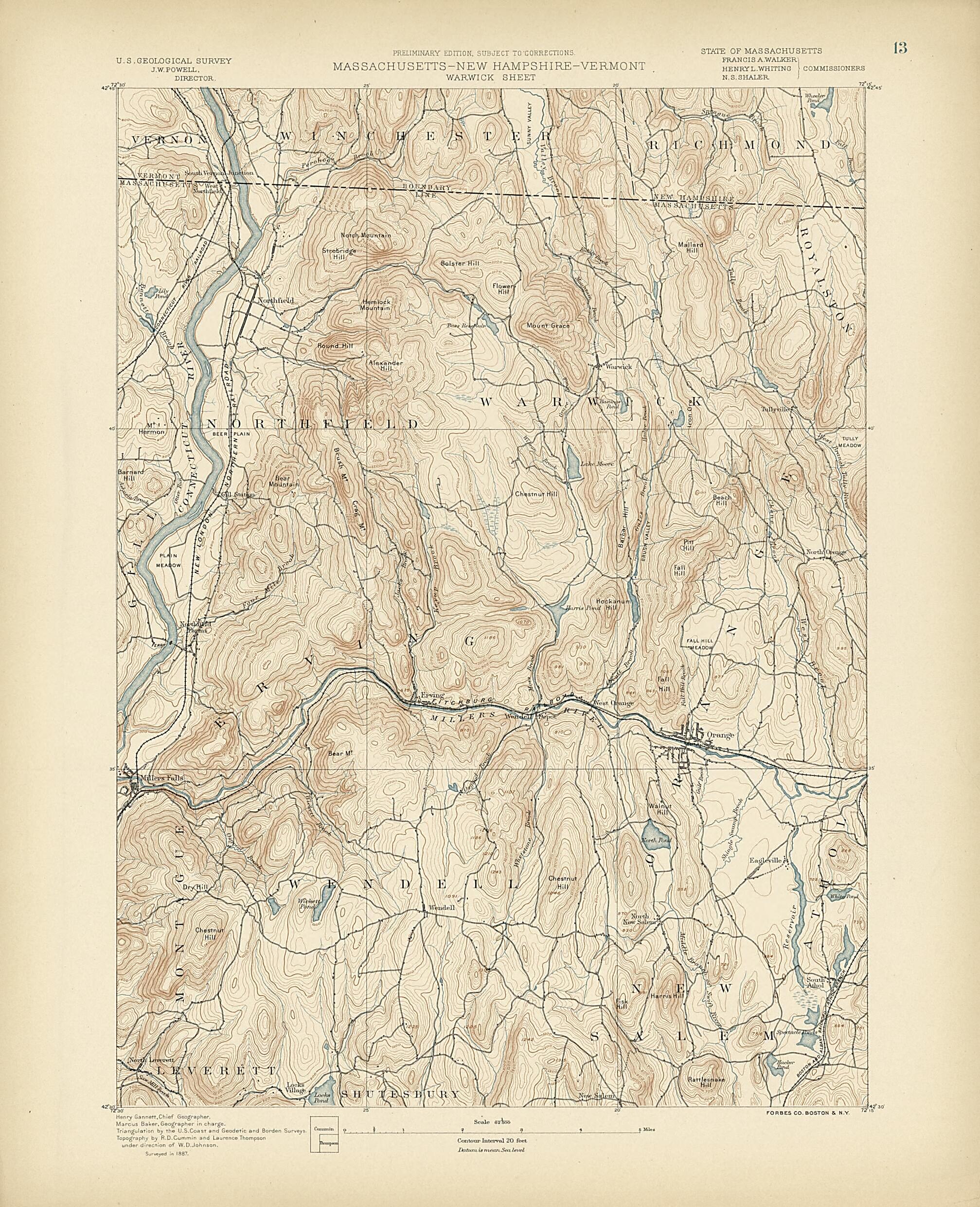 This old map of Massachusetts - New Hampshire - Vermont, Warwick Sheet from Atlas of Massachusetts, 1884-from 1890 from 1890 was created by Massachusetts. Topographical Survey Commission in 1890