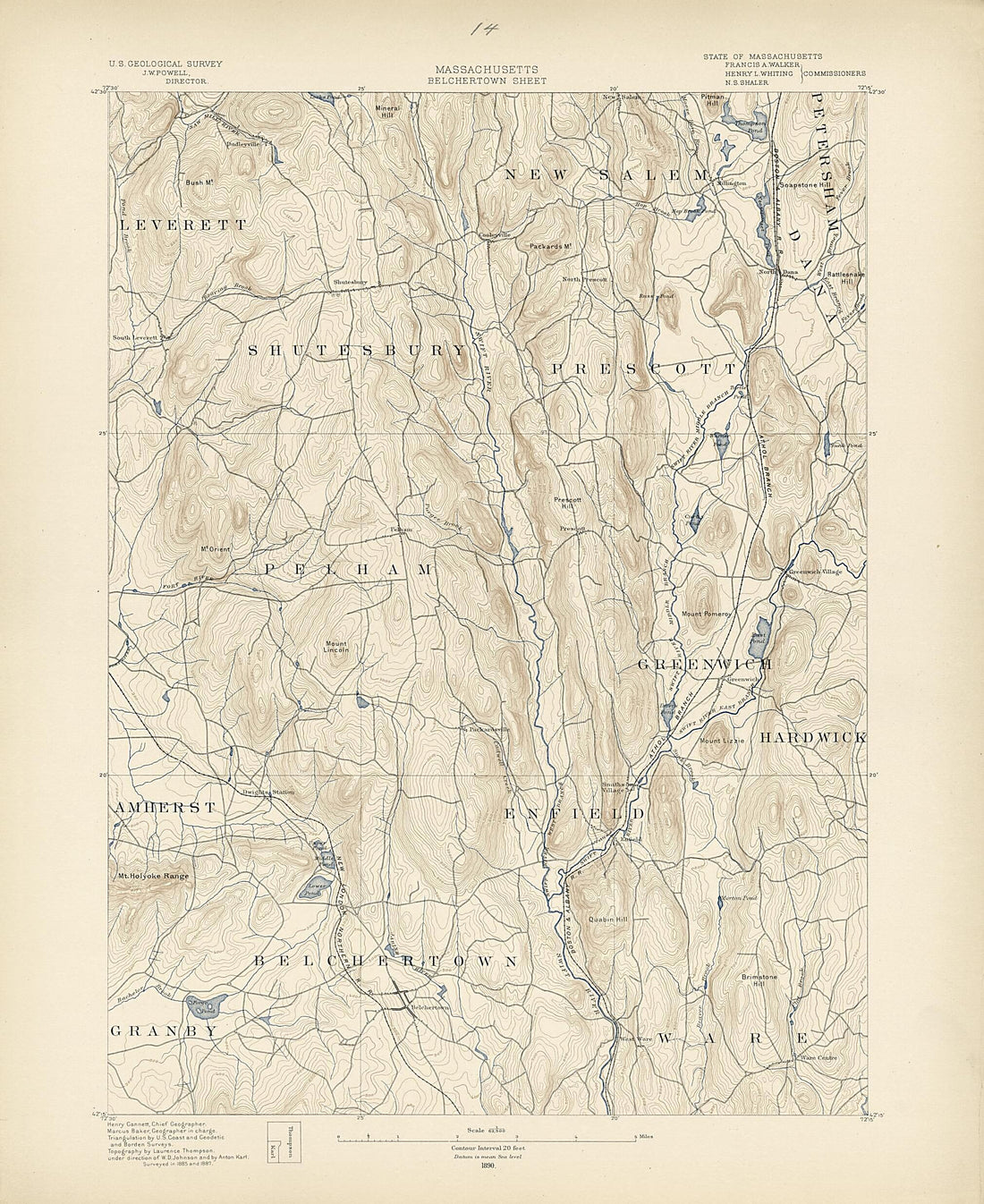 This old map of Massachusetts, Belchertown Sheet from Atlas of Massachusetts, 1884-from 1890 from 1890 was created by Massachusetts. Topographical Survey Commission in 1890