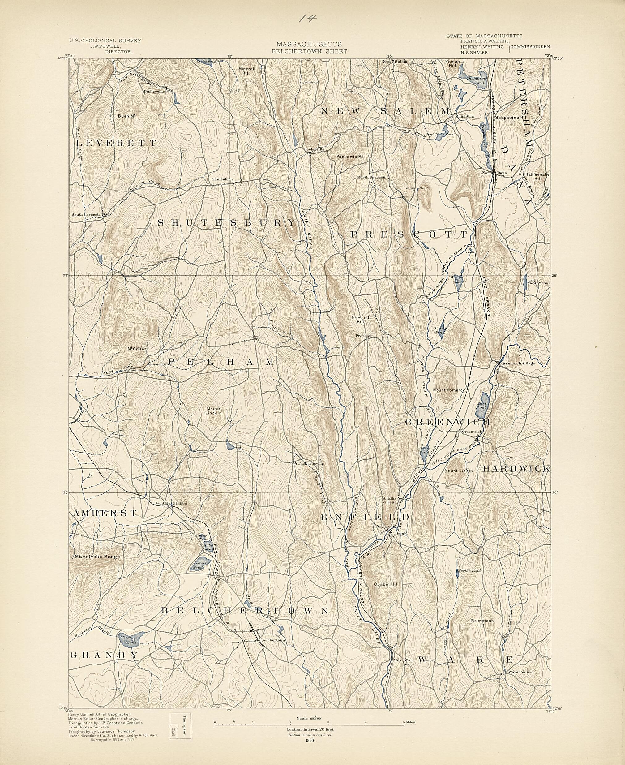 This old map of Massachusetts, Belchertown Sheet from Atlas of Massachusetts, 1884-from 1890 from 1890 was created by Massachusetts. Topographical Survey Commission in 1890