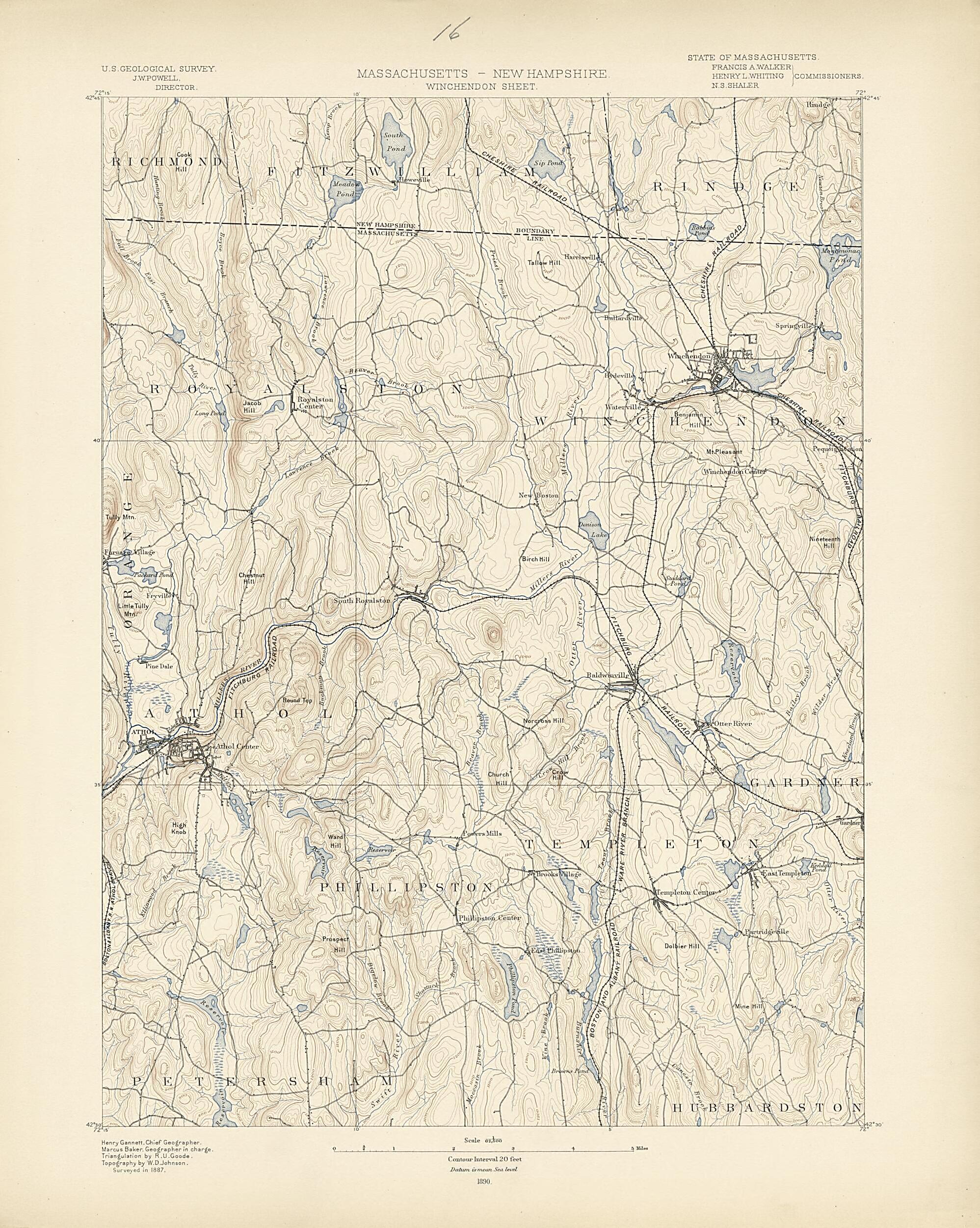 This old map of Massachusetts - New Hampshire, Winchendon Sheet from Atlas of Massachusetts, 1884-from 1890 from 1890 was created by Massachusetts. Topographical Survey Commission in 1890