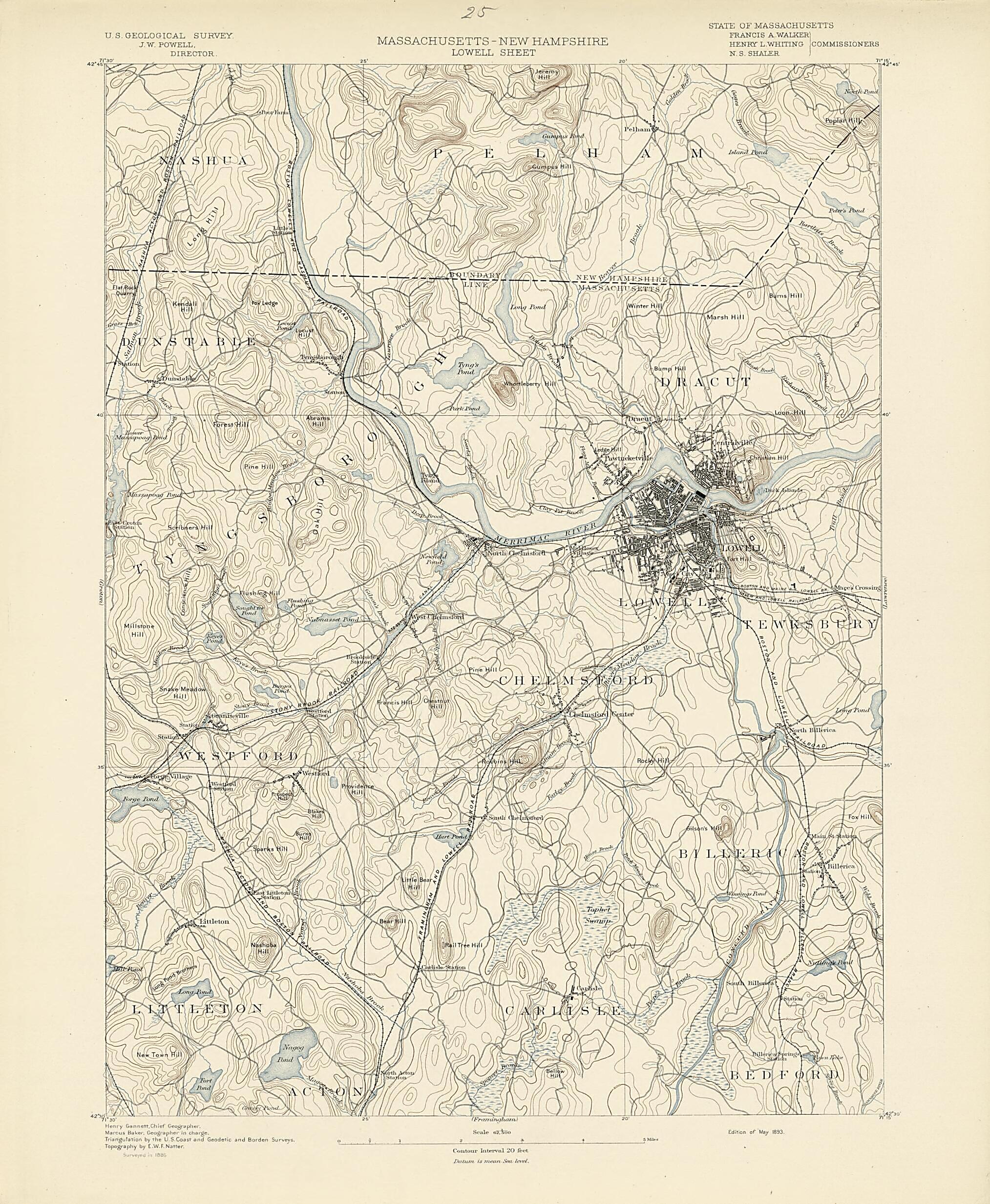 This old map of Massachusetts - New Hampshire, Lowell Sheet from Atlas of Massachusetts, 1884-from 1890 from 1890 was created by Massachusetts. Topographical Survey Commission in 1890