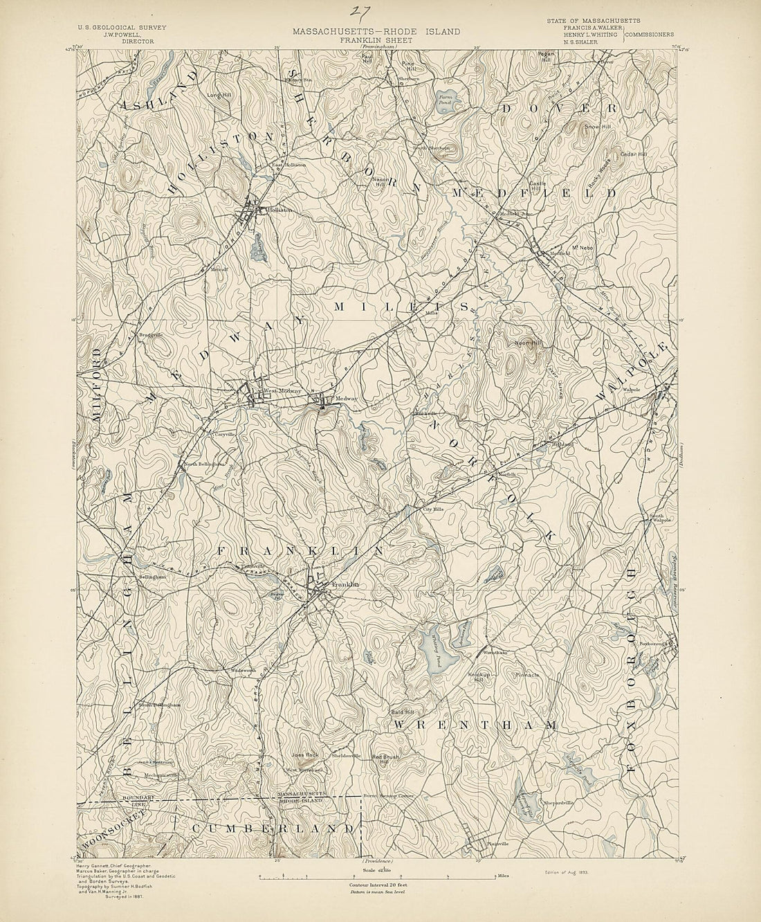 This old map of Massachusetts - Rhode Island, Franklin Sheet from Atlas of Massachusetts, 1884-from 1890 from 1890 was created by Massachusetts. Topographical Survey Commission in 1890