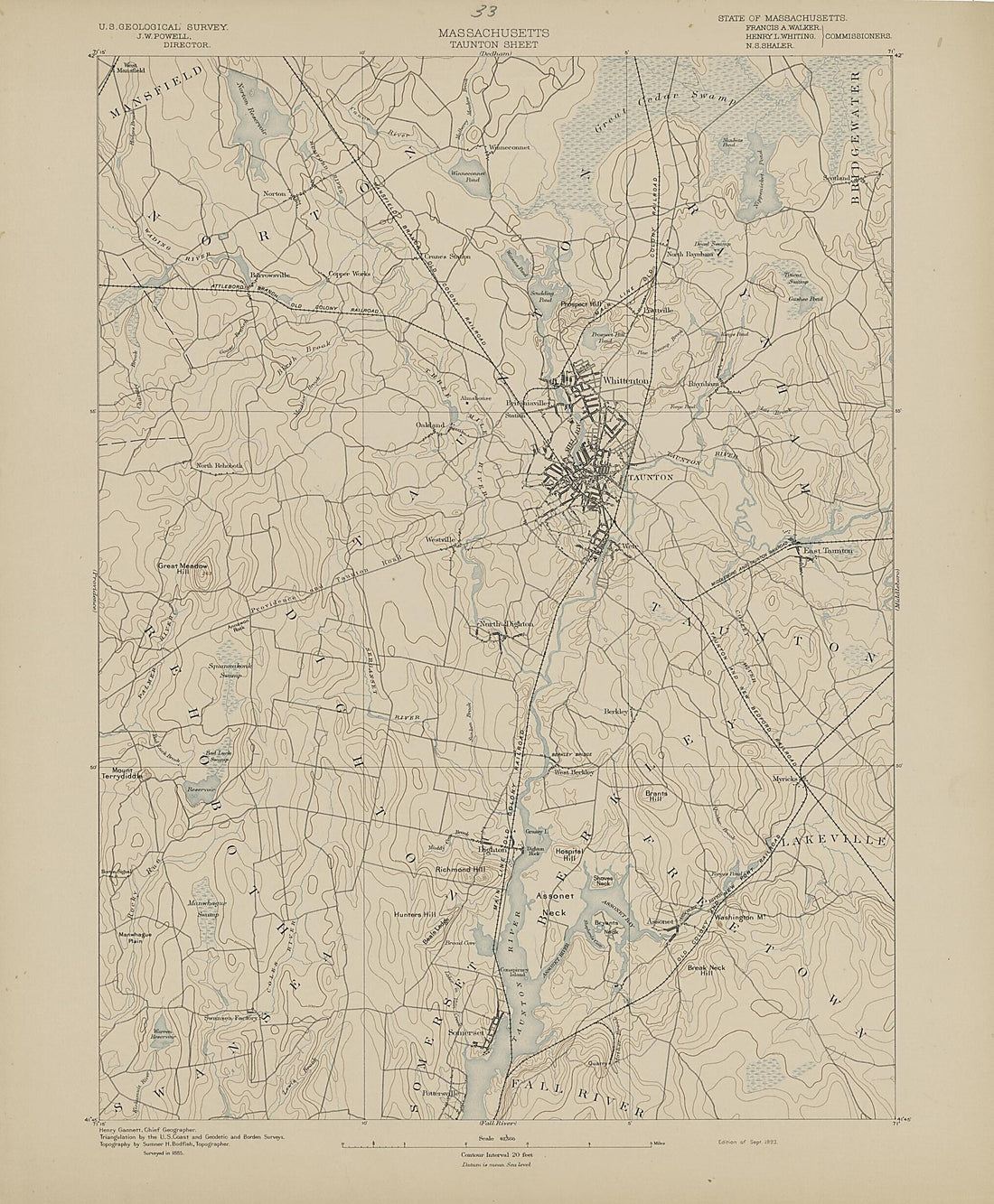 This old map of Massachusetts, Taunton Sheet from Atlas of Massachusetts, 1884-from 1890 from 1890 was created by Massachusetts. Topographical Survey Commission in 1890