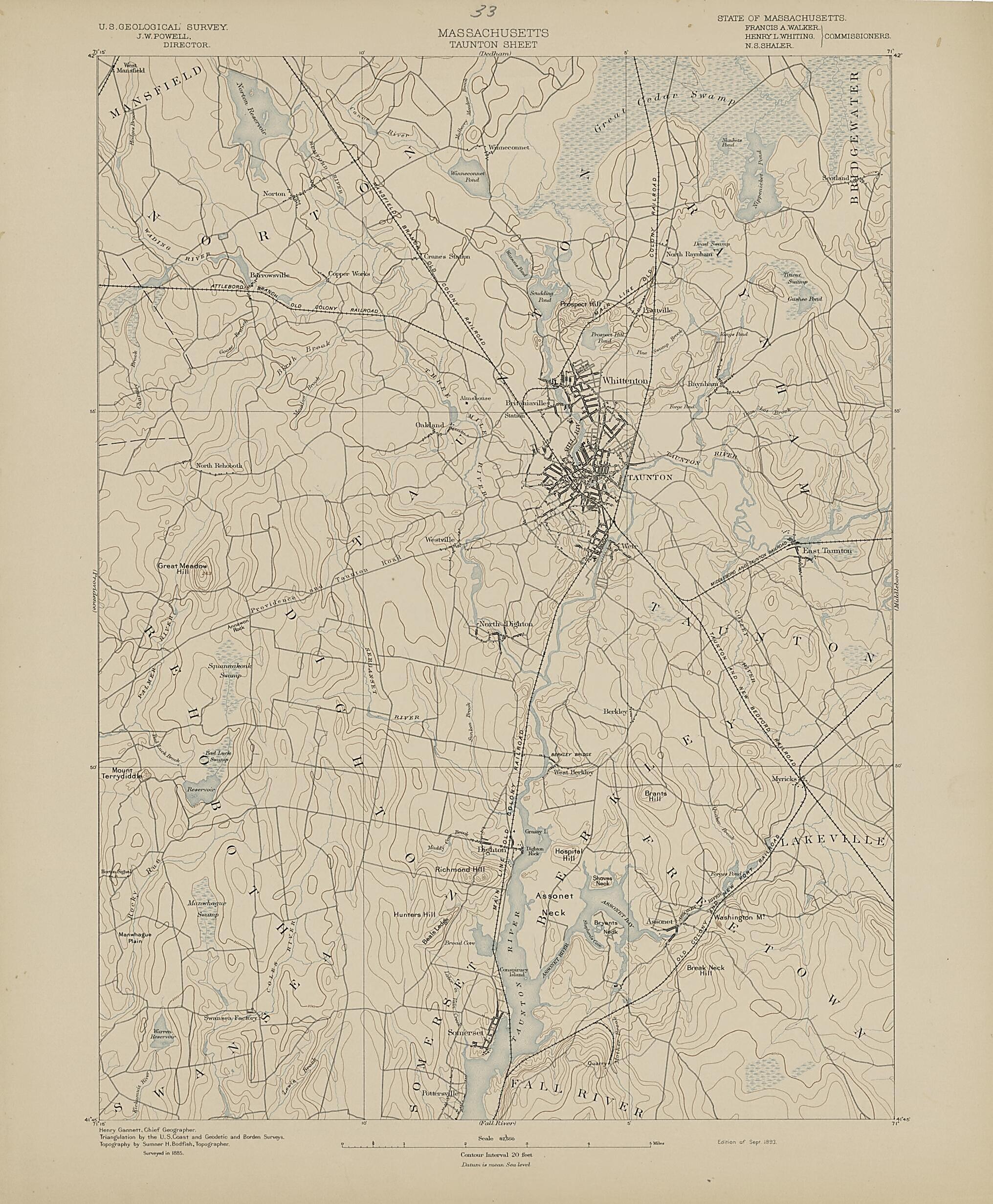 This old map of Massachusetts, Taunton Sheet from Atlas of Massachusetts, 1884-from 1890 from 1890 was created by Massachusetts. Topographical Survey Commission in 1890
