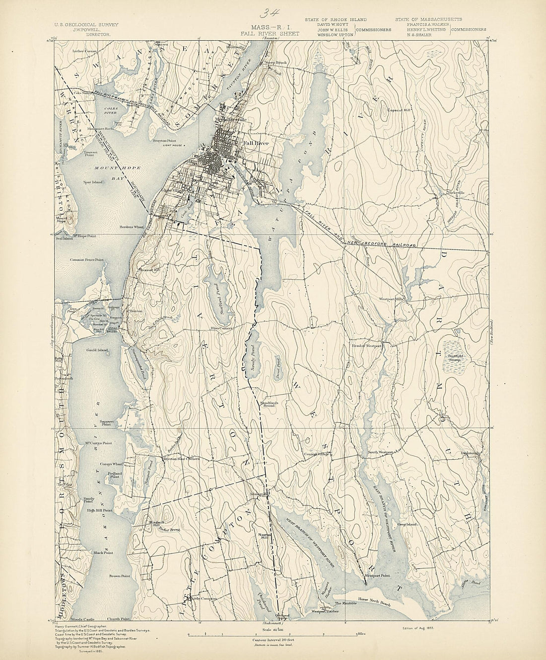 This old map of Massachusetts - Rhode Island, Fall River Sheet from Atlas of Massachusetts, 1884-from 1890 from 1890 was created by Massachusetts. Topographical Survey Commission in 1890