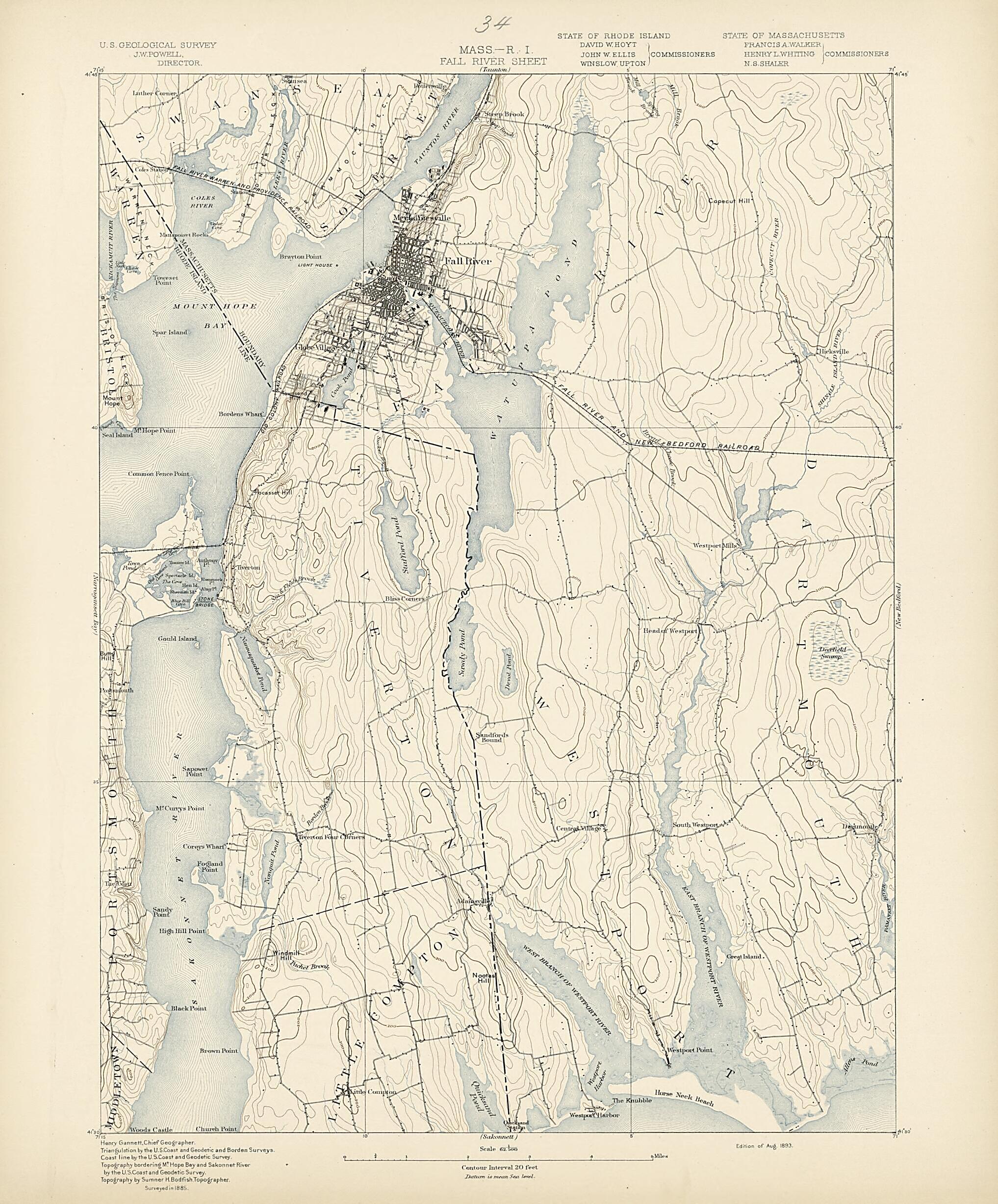 This old map of Massachusetts - Rhode Island, Fall River Sheet from Atlas of Massachusetts, 1884-from 1890 from 1890 was created by Massachusetts. Topographical Survey Commission in 1890