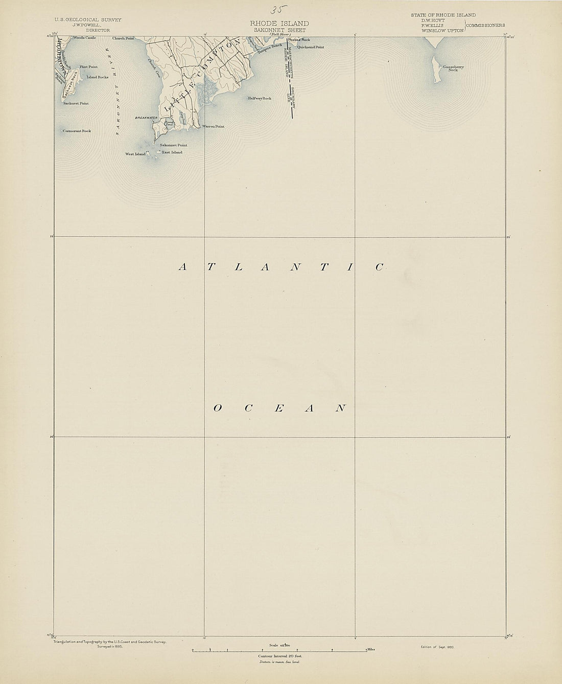 This old map of Rhode Island, Sakonnet Sheet from Atlas of Massachusetts, 1884-from 1890 from 1890 was created by Massachusetts. Topographical Survey Commission in 1890