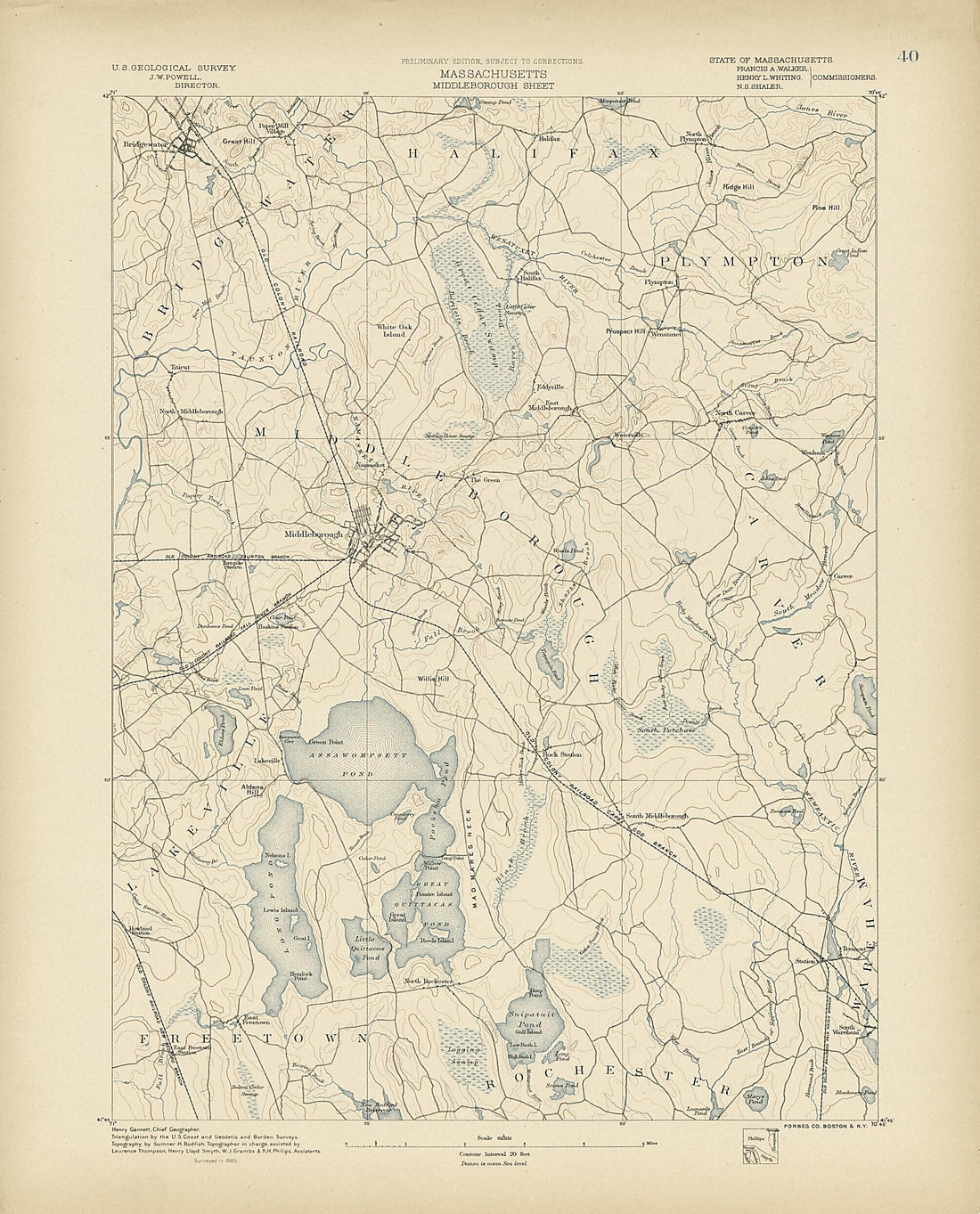 This old map of Massachusetts - Middleborough Sheet from Atlas of Massachusetts, 1884-from 1890 from 1890 was created by Massachusetts. Topographical Survey Commission in 1890