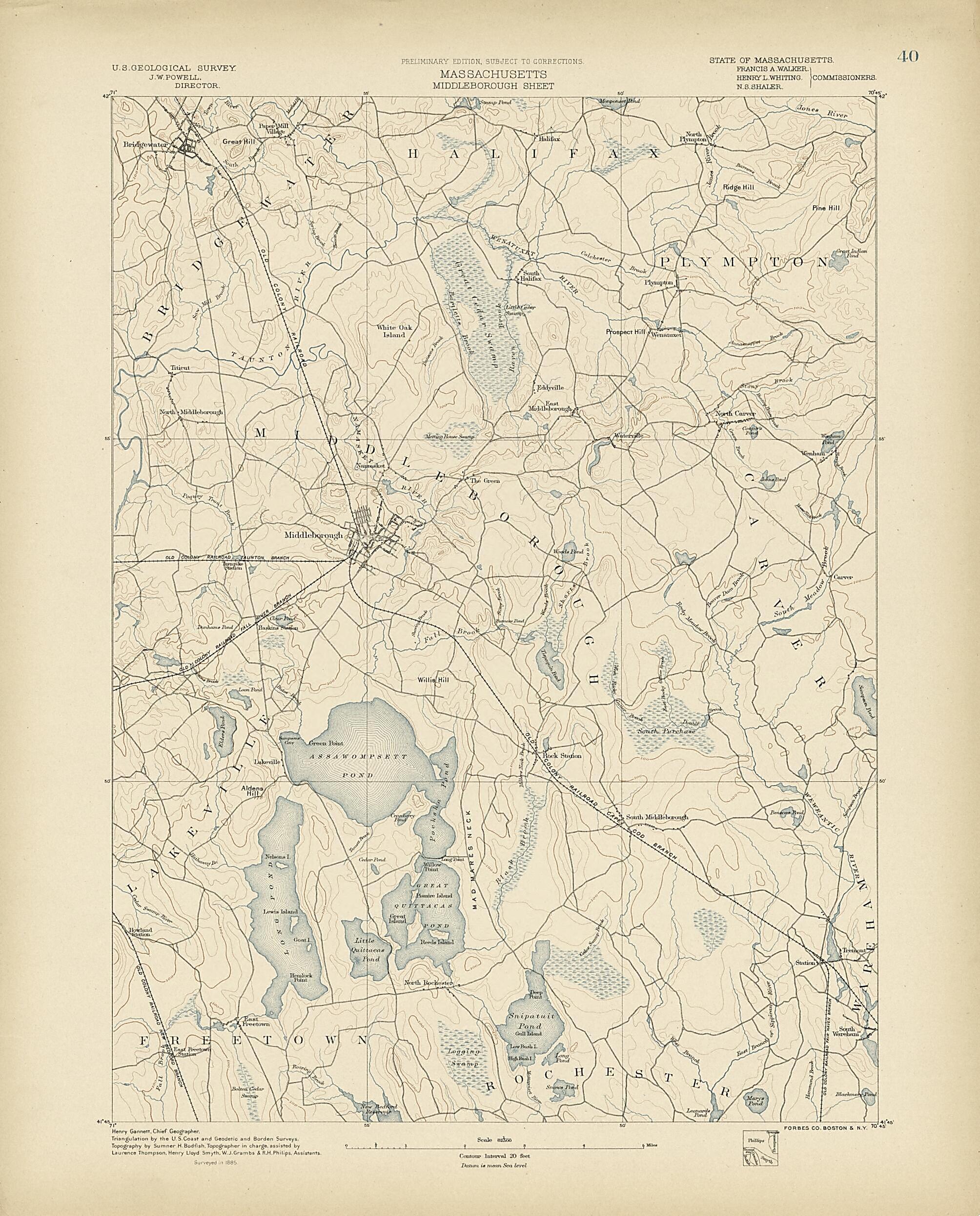 This old map of Massachusetts - Middleborough Sheet from Atlas of Massachusetts, 1884-from 1890 from 1890 was created by Massachusetts. Topographical Survey Commission in 1890