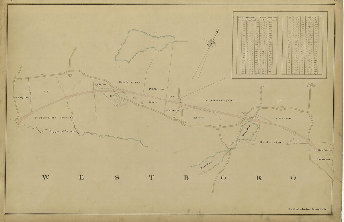 17: Westboro from Location of the Boston and Worcester Railroad 1835 1858 by Relic Map Company
