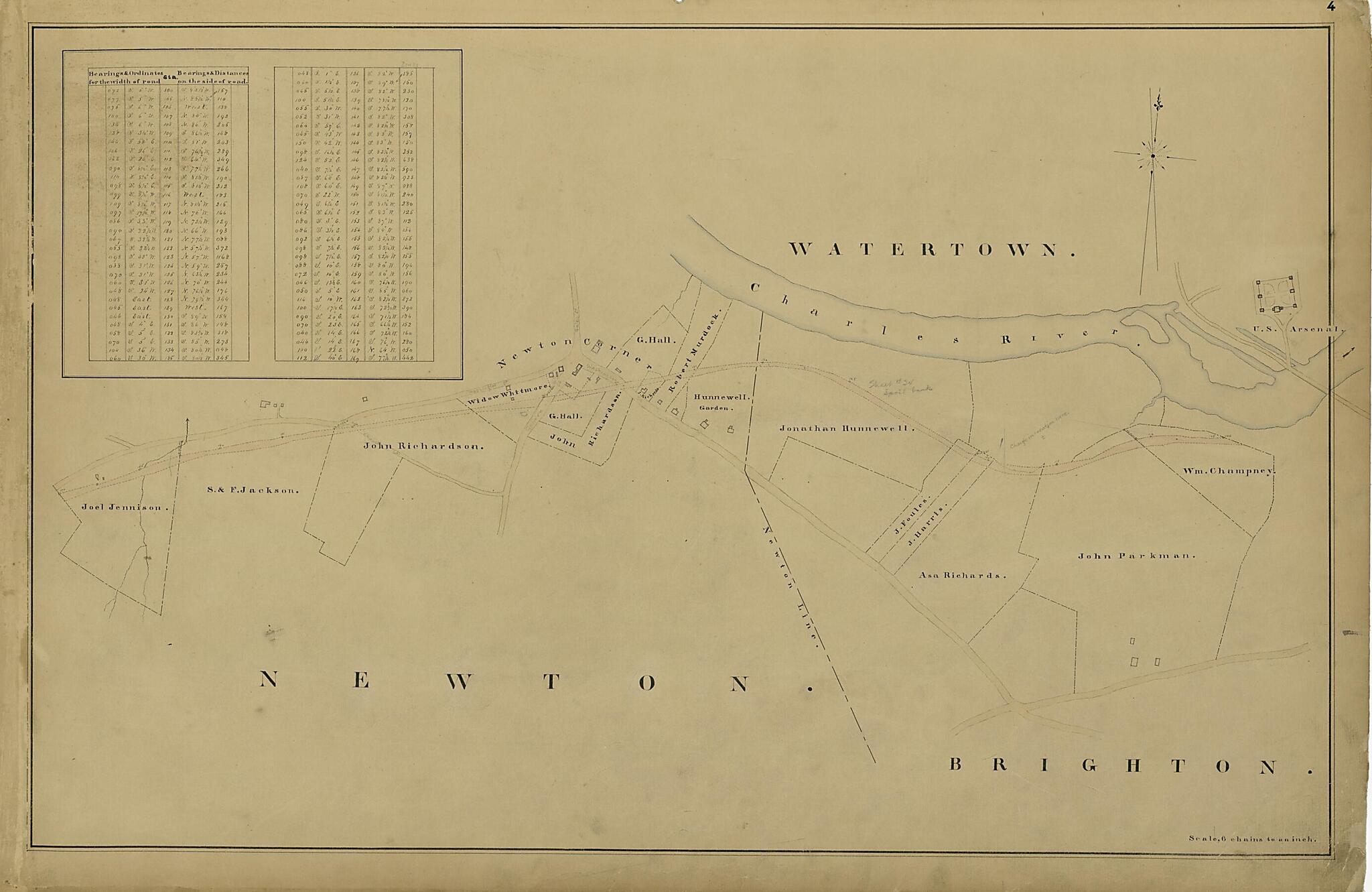 This old map of Watertown, Newton, Brighton from Location of the Boston and Worcester Railroad 1835 from 1858 was created by Edward Southwick Philbrick in 1858