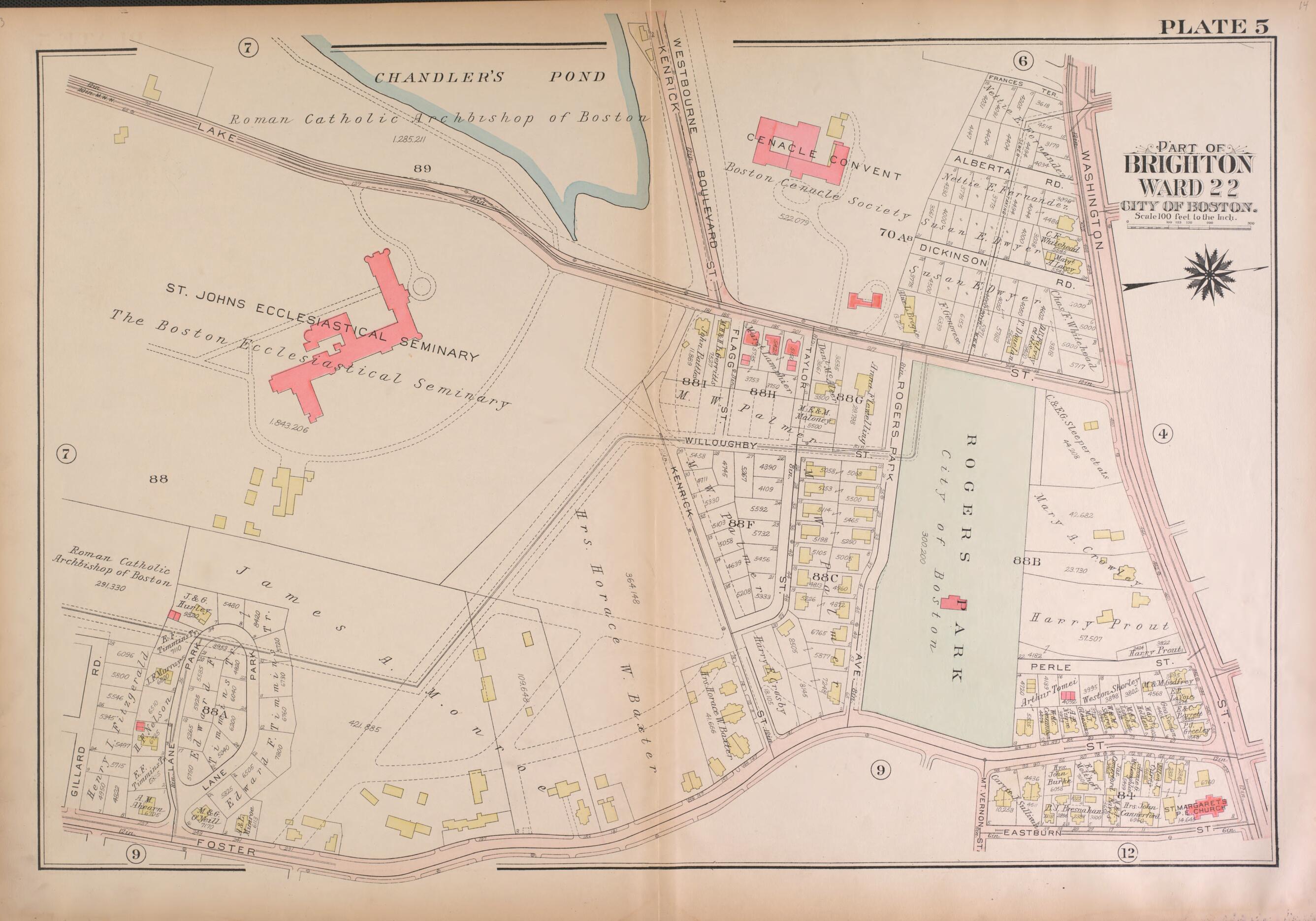 This old map of Part of Brighton, Ward 22 - Plate 5 from Atlas of the City of Boston, Brighton from 1925 was created by G.W. Bromley & Co in 1925