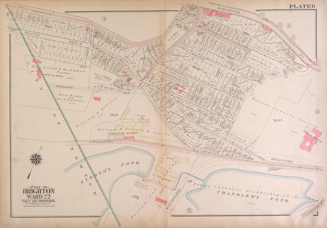 This old map of Part of Brighton, Ward 22 - Plate 6 from Atlas of the City of Boston, Brighton from 1925 was created by G.W. Bromley & Co in 1925
