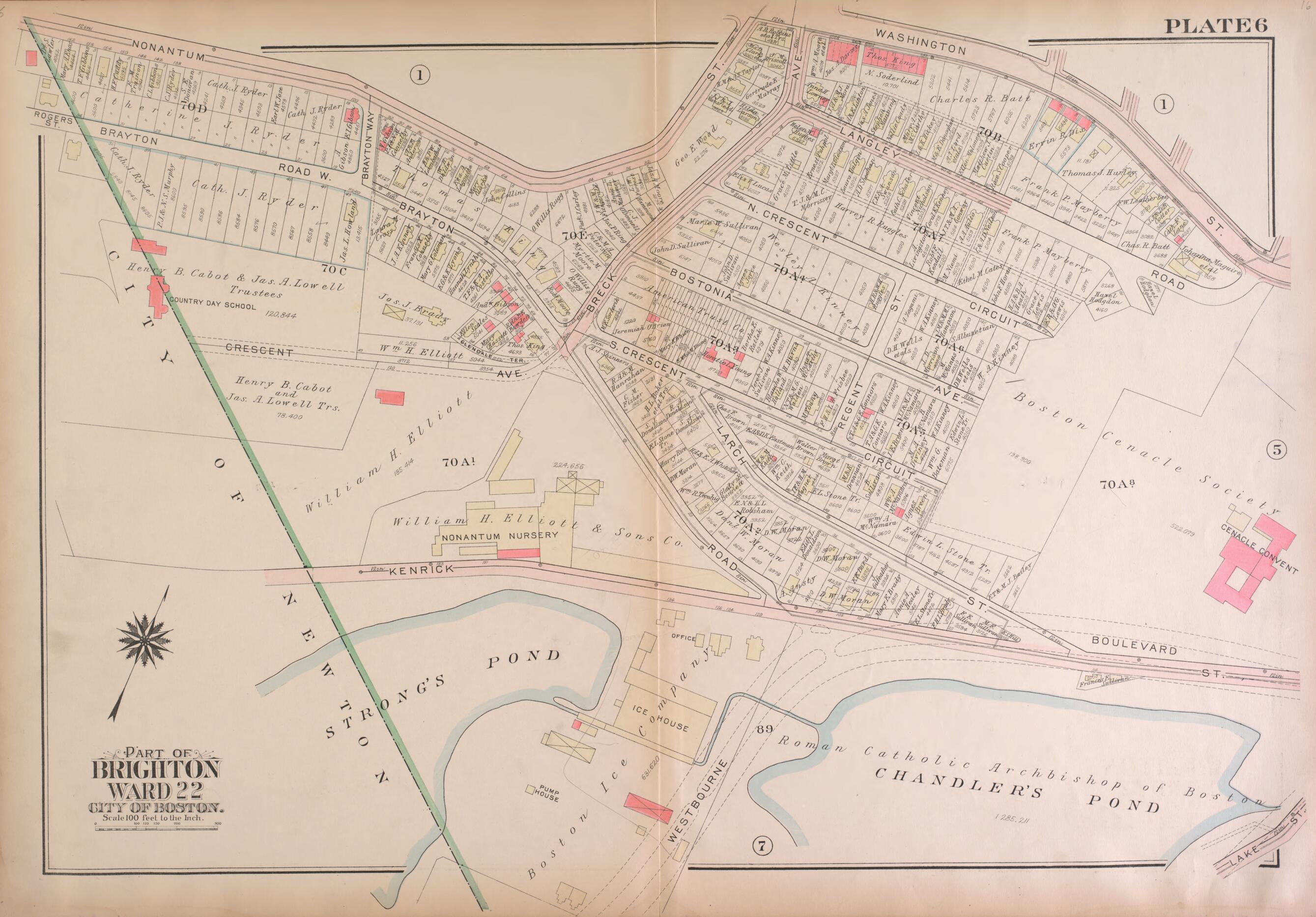 This old map of Part of Brighton, Ward 22 - Plate 6 from Atlas of the City of Boston, Brighton from 1925 was created by G.W. Bromley & Co in 1925