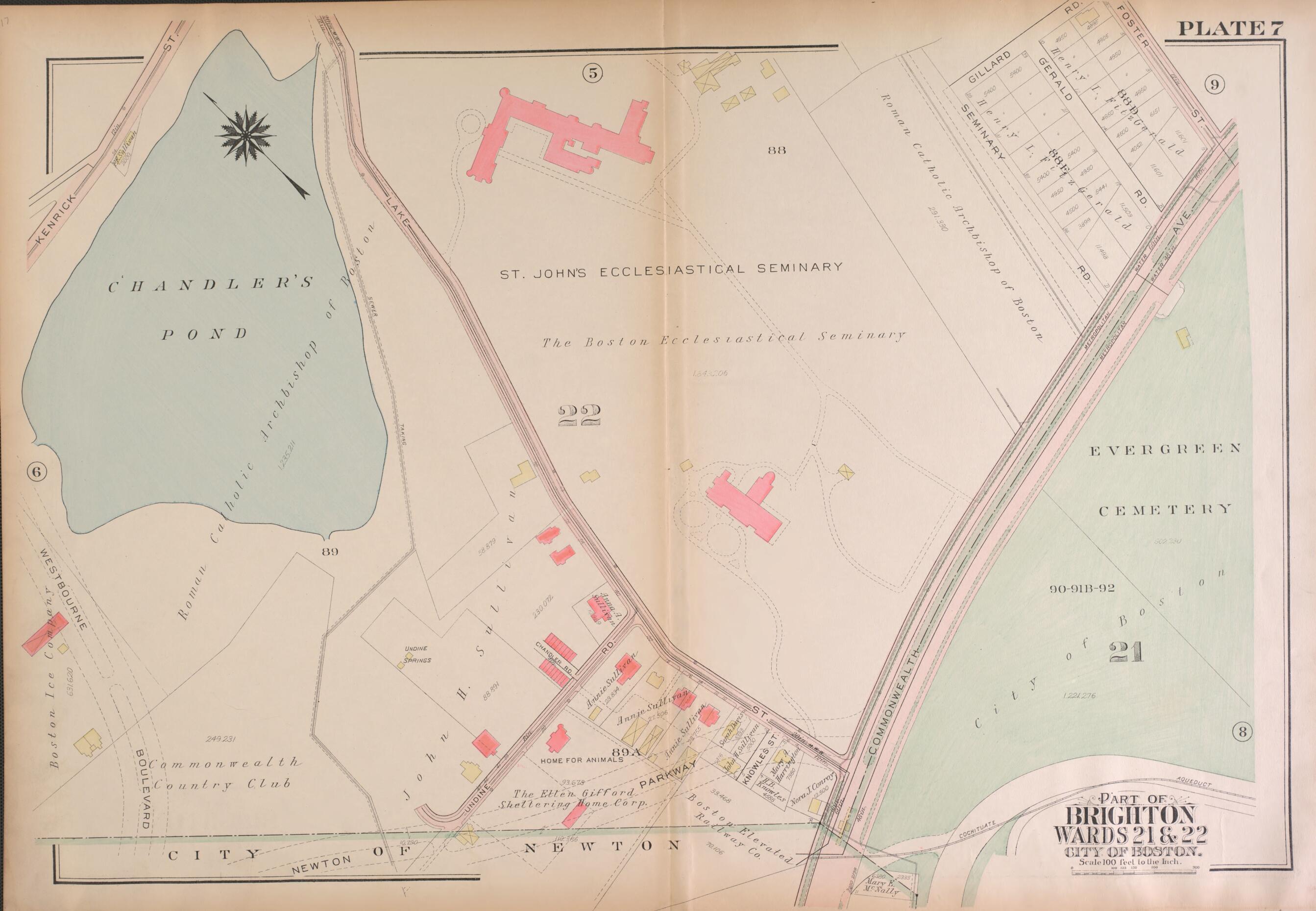 This old map of Part of Brighton, Wards 21 and 22 - Plate 7 from Atlas of the City of Boston, Brighton from 1925 was created by G.W. Bromley & Co in 1925