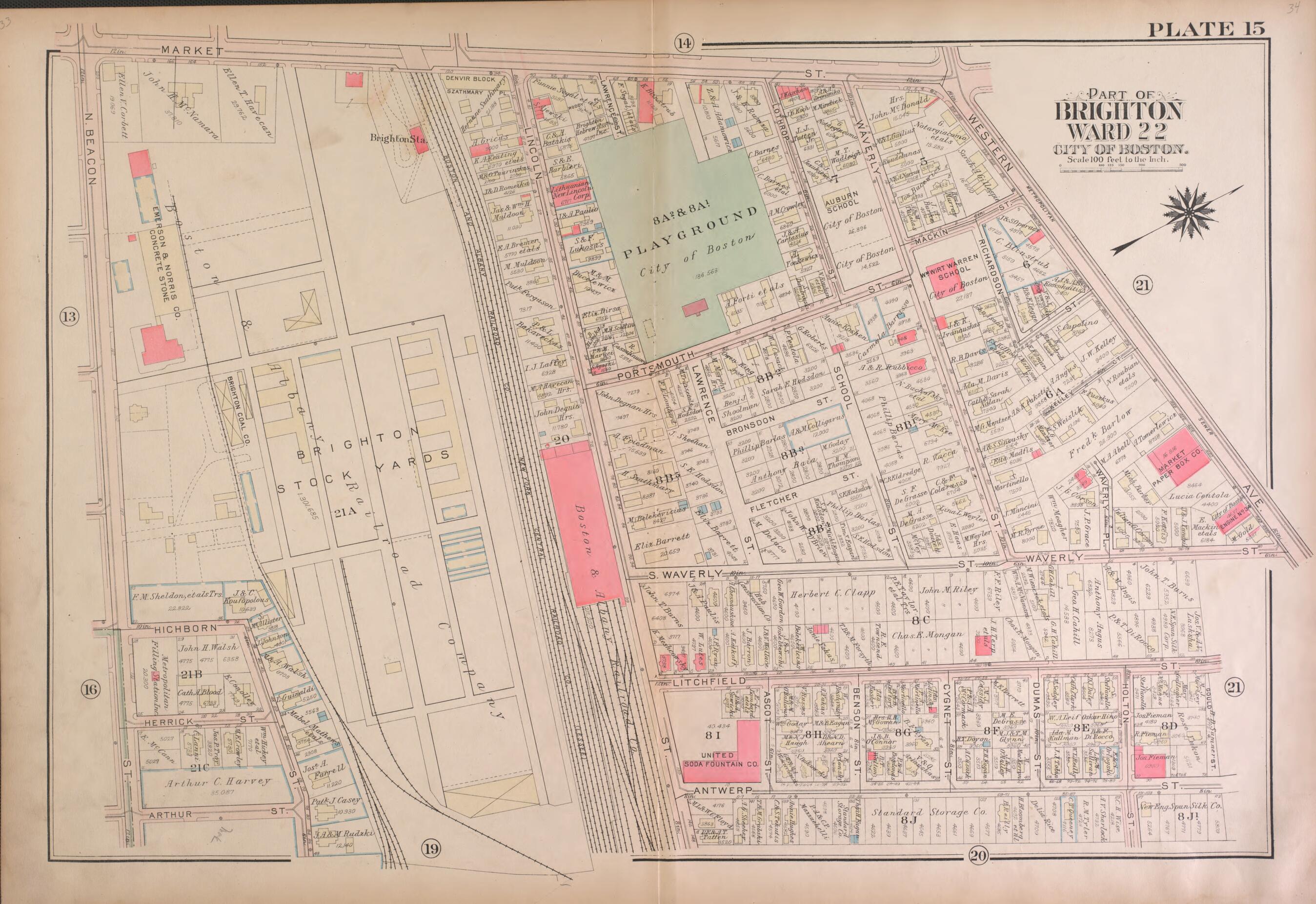 This old map of Part of Brighton, Wards 21 and 22 - Plate 15 from Atlas of the City of Boston, Brighton from 1925 was created by G.W. Bromley & Co in 1925