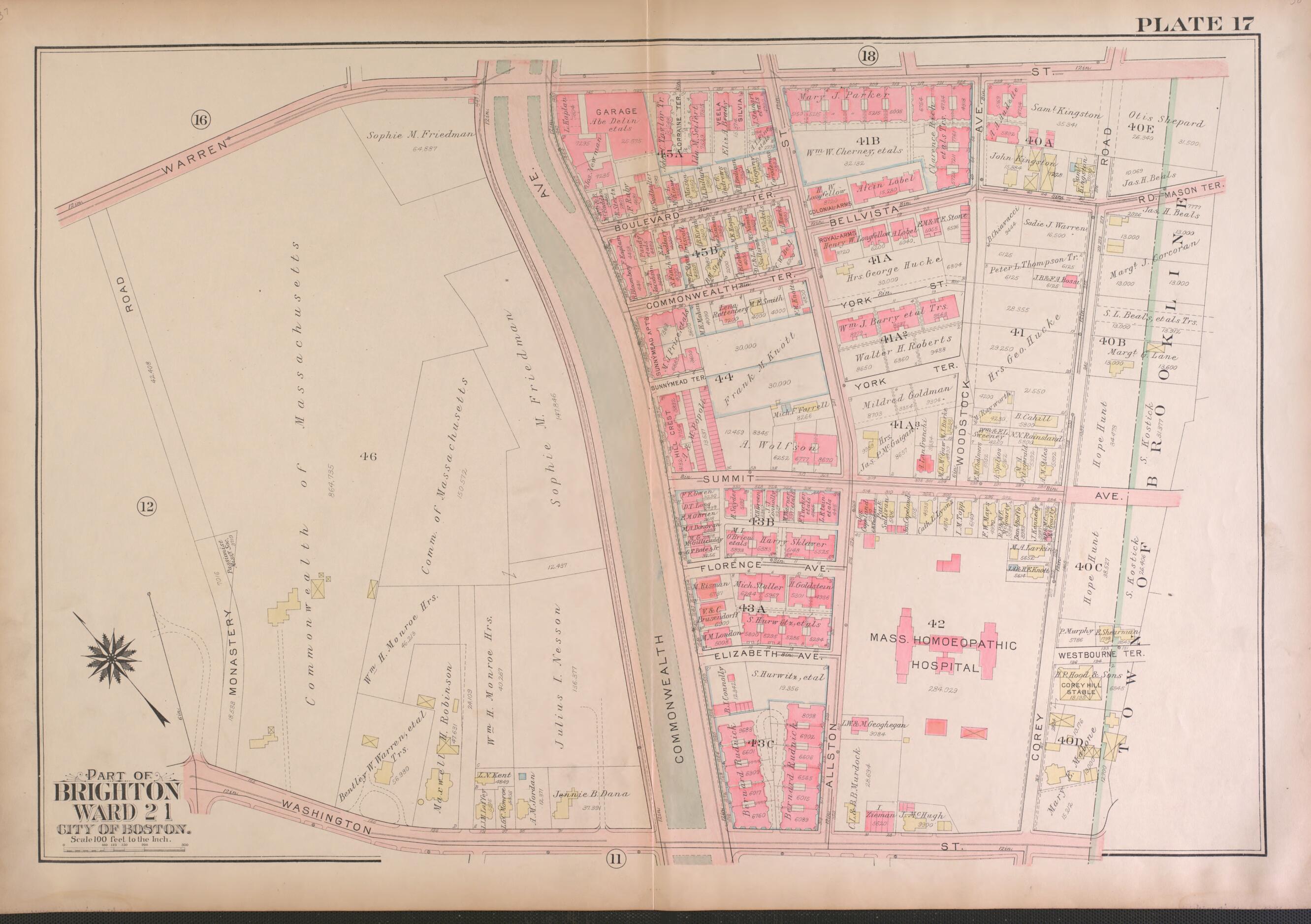 This old map of Part of Brighton, Ward 21 - Plate 17 from Atlas of the City of Boston, Brighton from 1925 was created by G.W. Bromley & Co in 1925