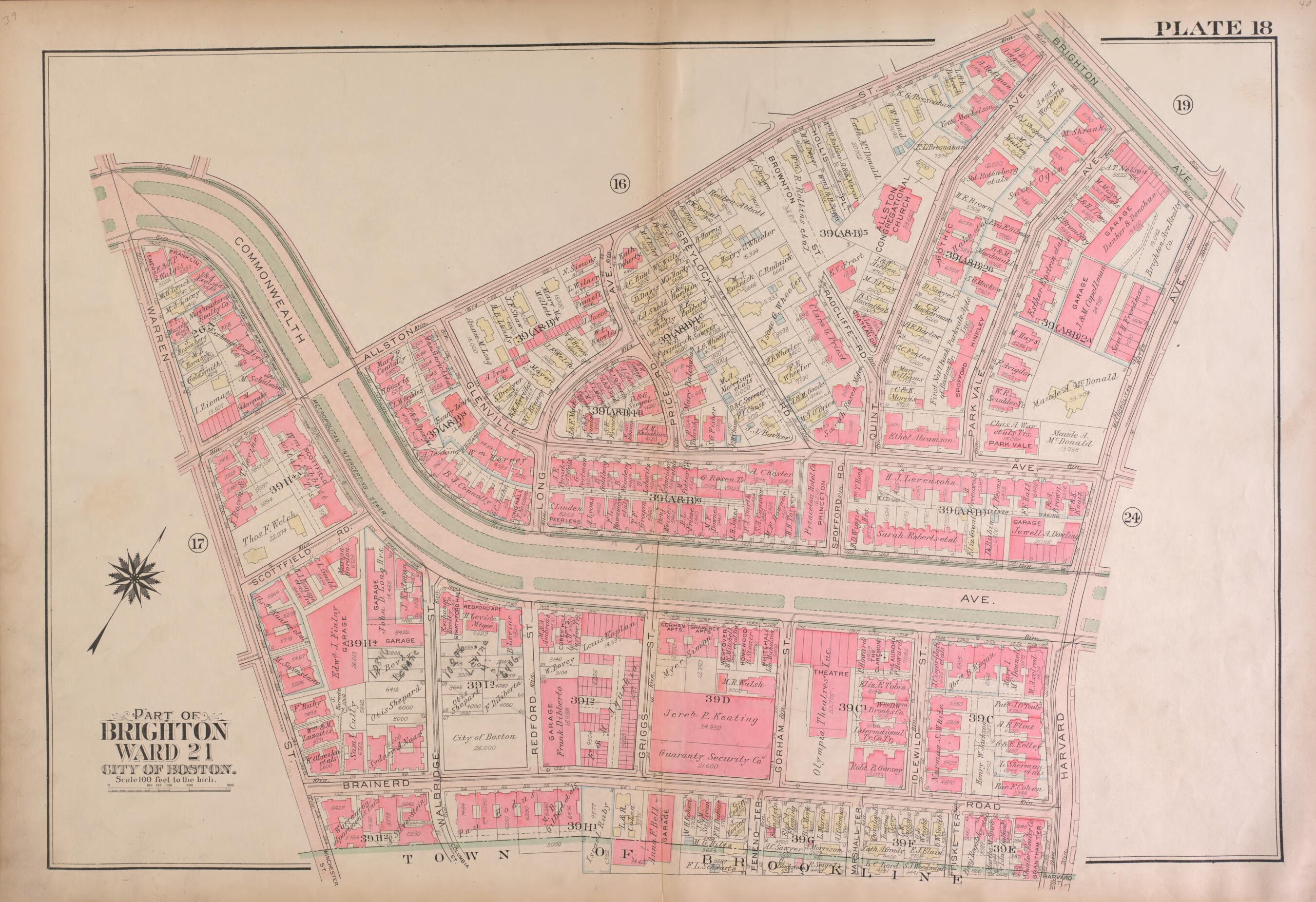This old map of Part of Brighton, Ward 21 - Plate 18 from Atlas of the City of Boston, Brighton from 1925 was created by G.W. Bromley & Co in 1925