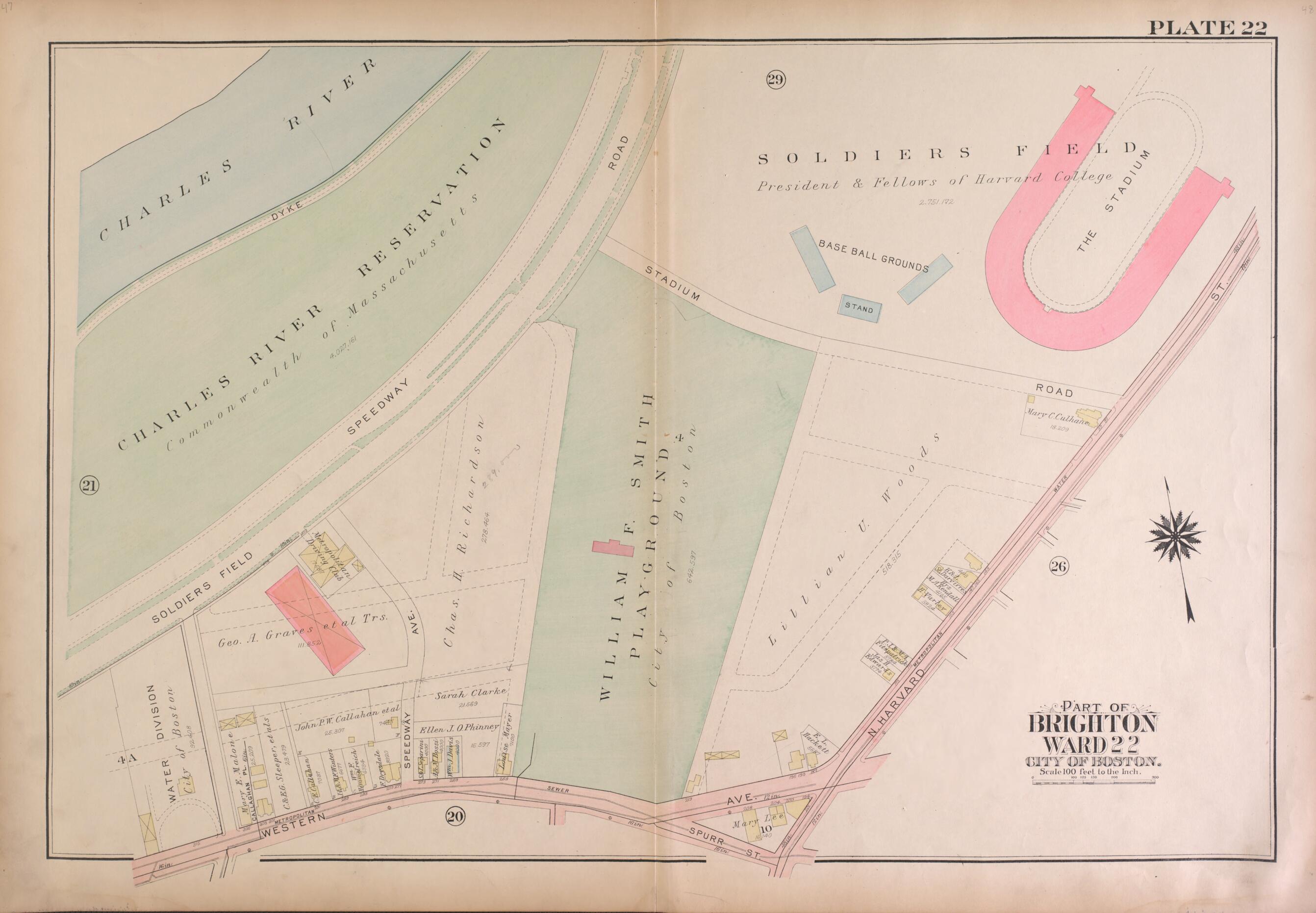 This old map of Part of Brighton, Wards 21 and 22 - Plate 22 from Atlas of the City of Boston, Brighton from 1925 was created by G.W. Bromley & Co in 1925