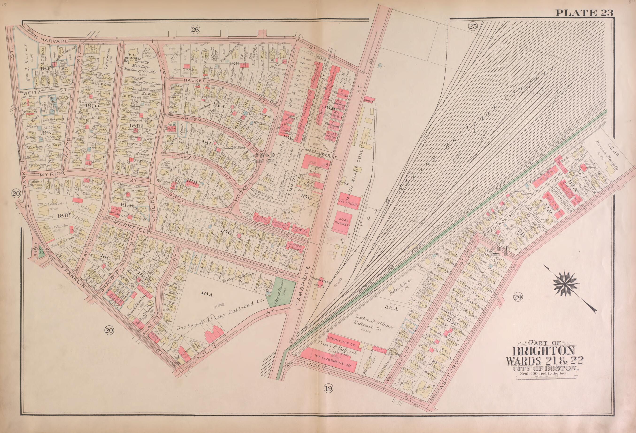 This old map of Part of Brighton, Ward 22 - Plate 23 from Atlas of the City of Boston, Brighton from 1925 was created by G.W. Bromley & Co in 1925