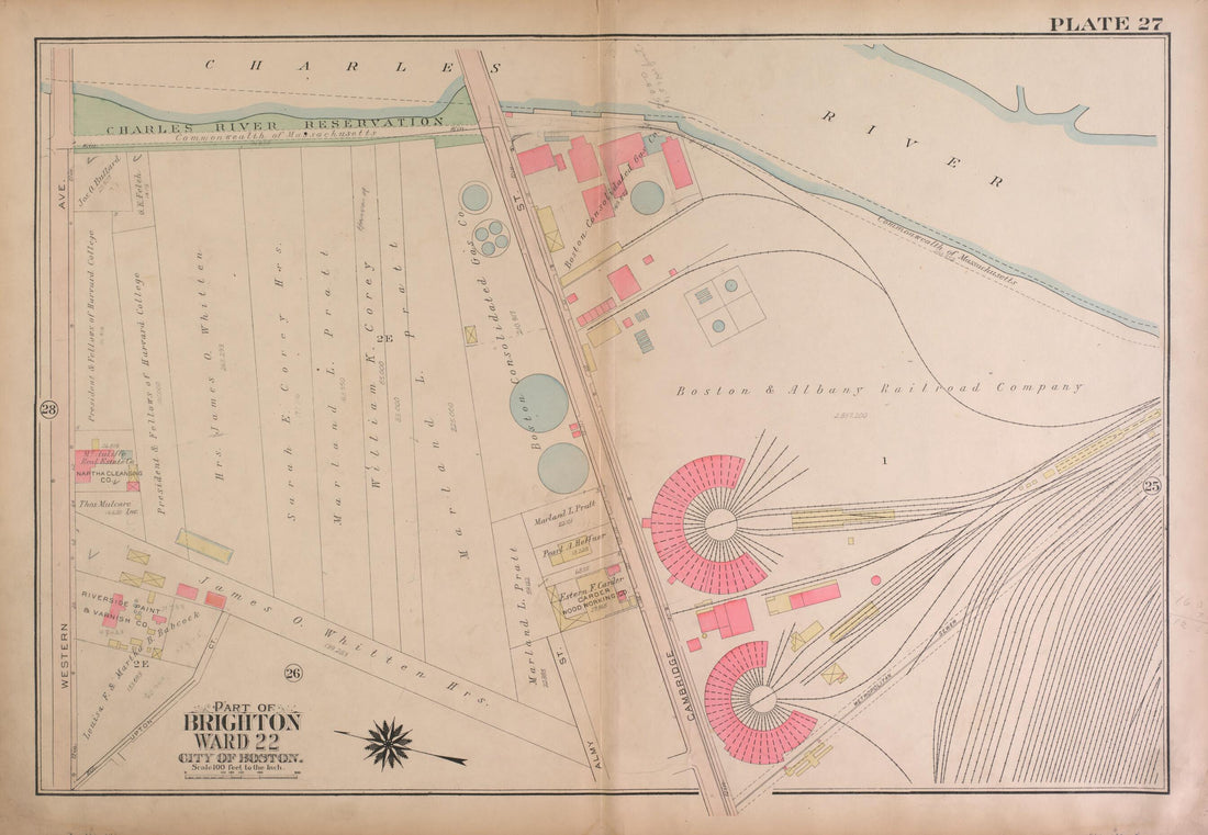 This old map of Part of Brighton, Ward 22 - Plate 27 from Atlas of the City of Boston, Brighton from 1925 was created by G.W. Bromley & Co in 1925