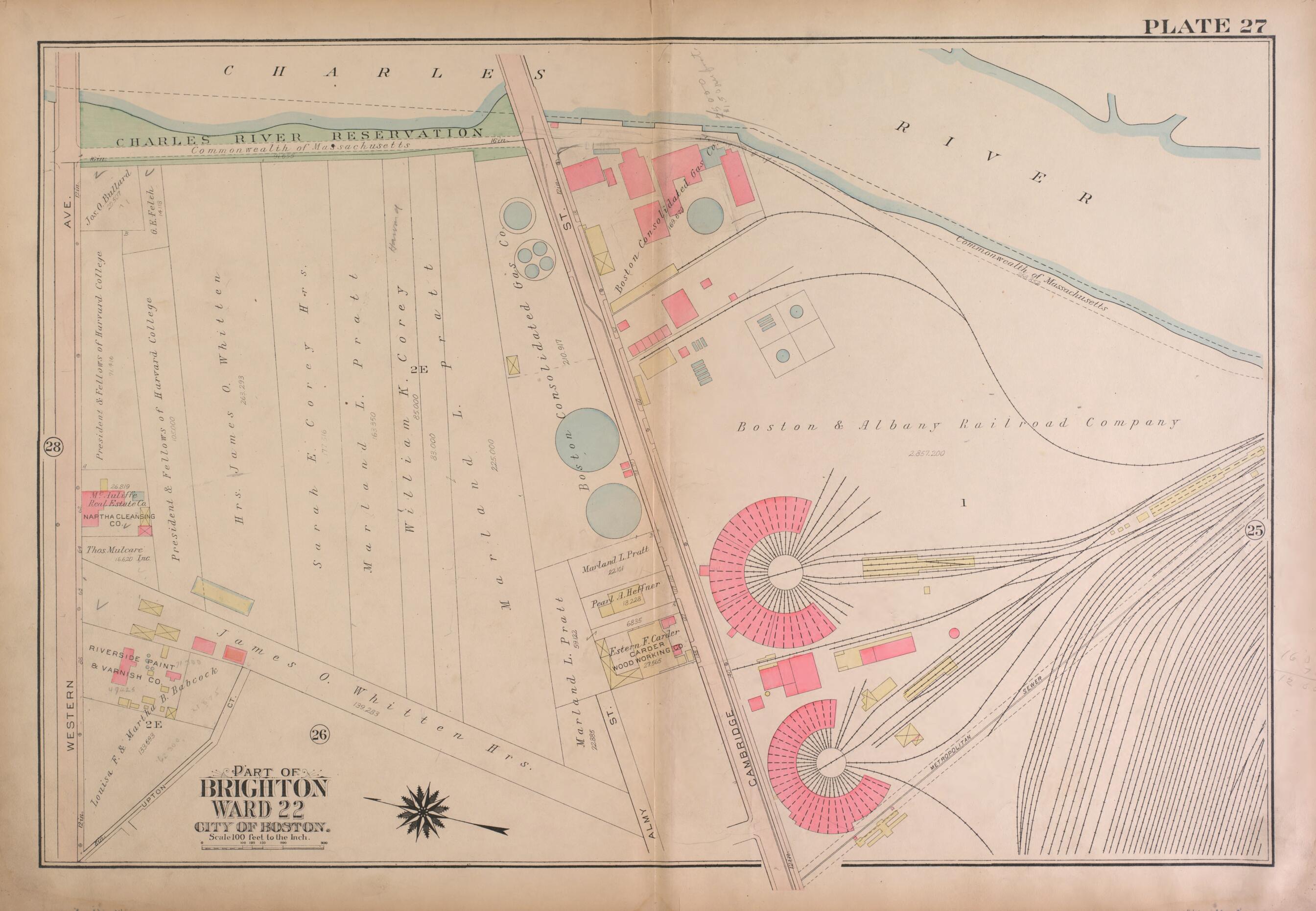 This old map of Part of Brighton, Ward 22 - Plate 27 from Atlas of the City of Boston, Brighton from 1925 was created by G.W. Bromley & Co in 1925