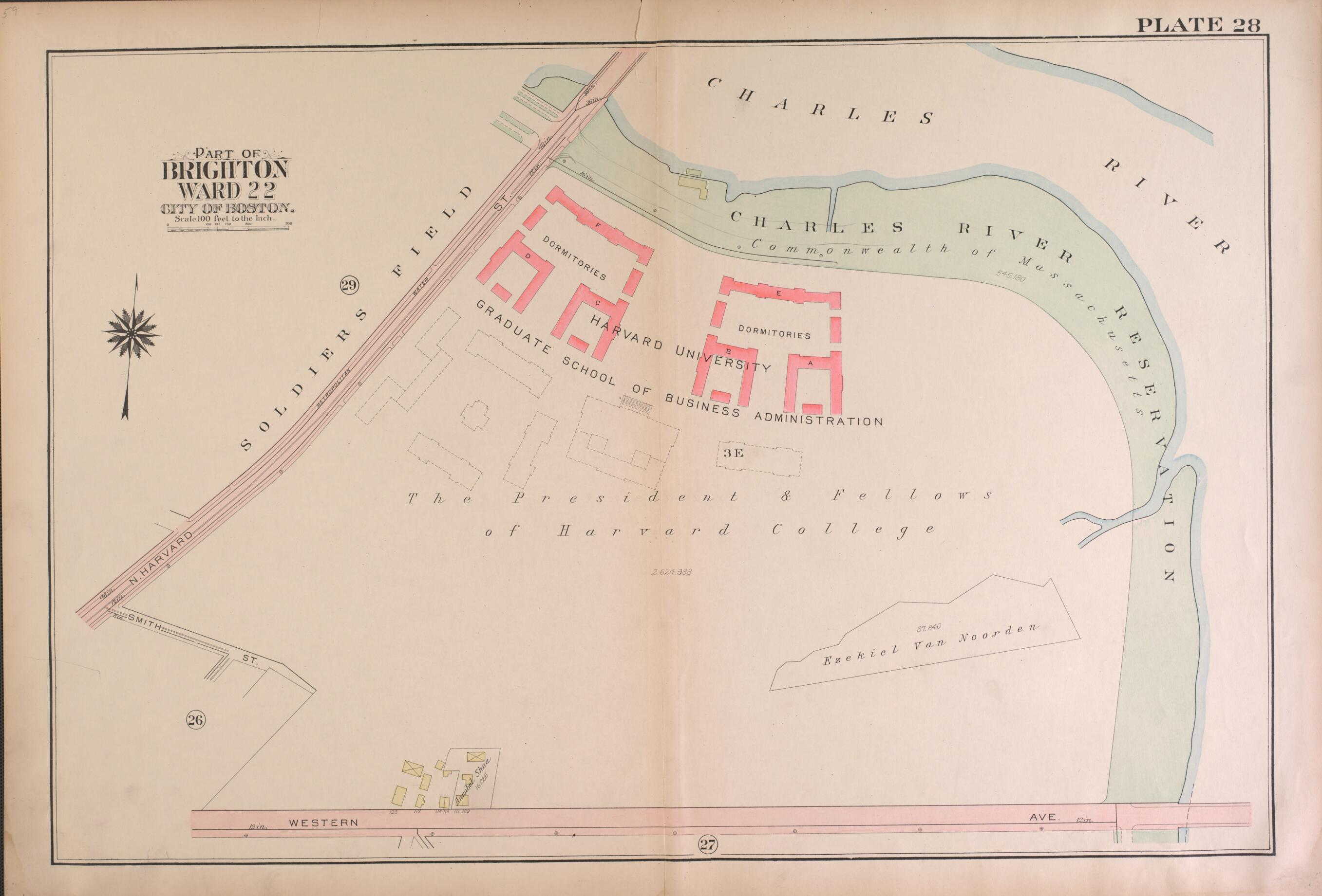 This old map of Part of Brighton, Ward 22 - Plate 28 from Atlas of the City of Boston, Brighton from 1925 was created by G.W. Bromley & Co in 1925